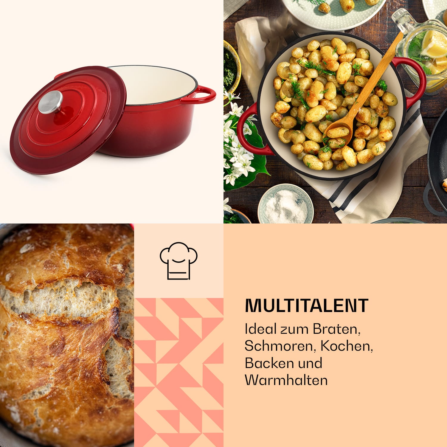 Olla Podolica  litros, cacerola de hierro fundido esmaltado ovalada dos asas 3,9 Ltr. | Rojo