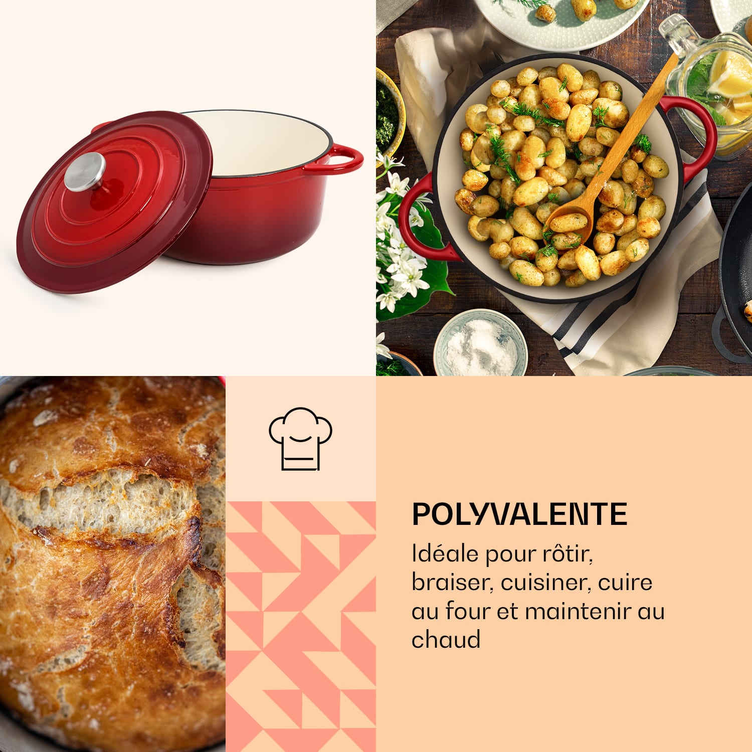 Podolica sauteuse 3,9 litres Casserole en fonte émaillée ronde deux poignées 3,9 Ltr. | Rouge