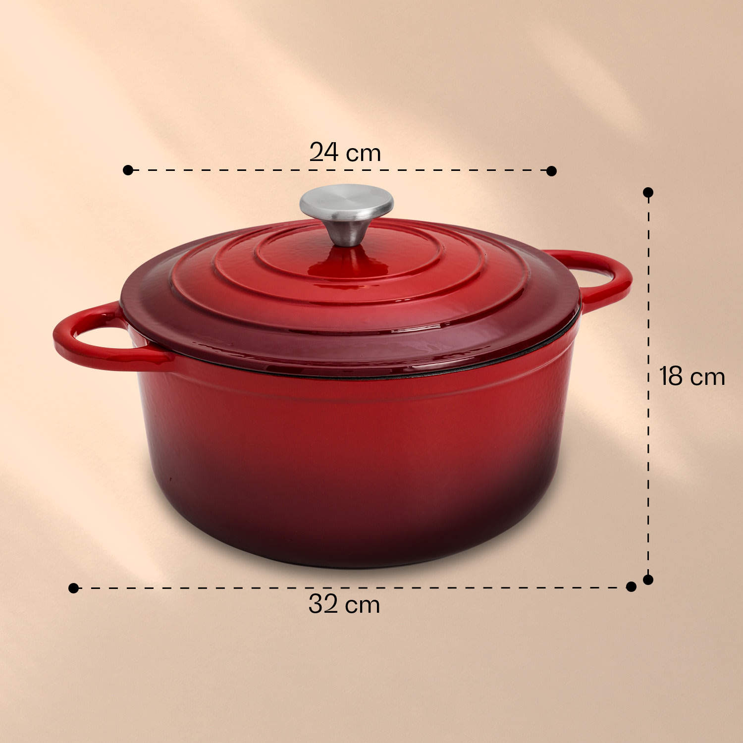 Podolica Posuda za pečenje 3,9 l okrugla lijevano emajlirana s dvije ručke 3,9 Ltr. | Crvena