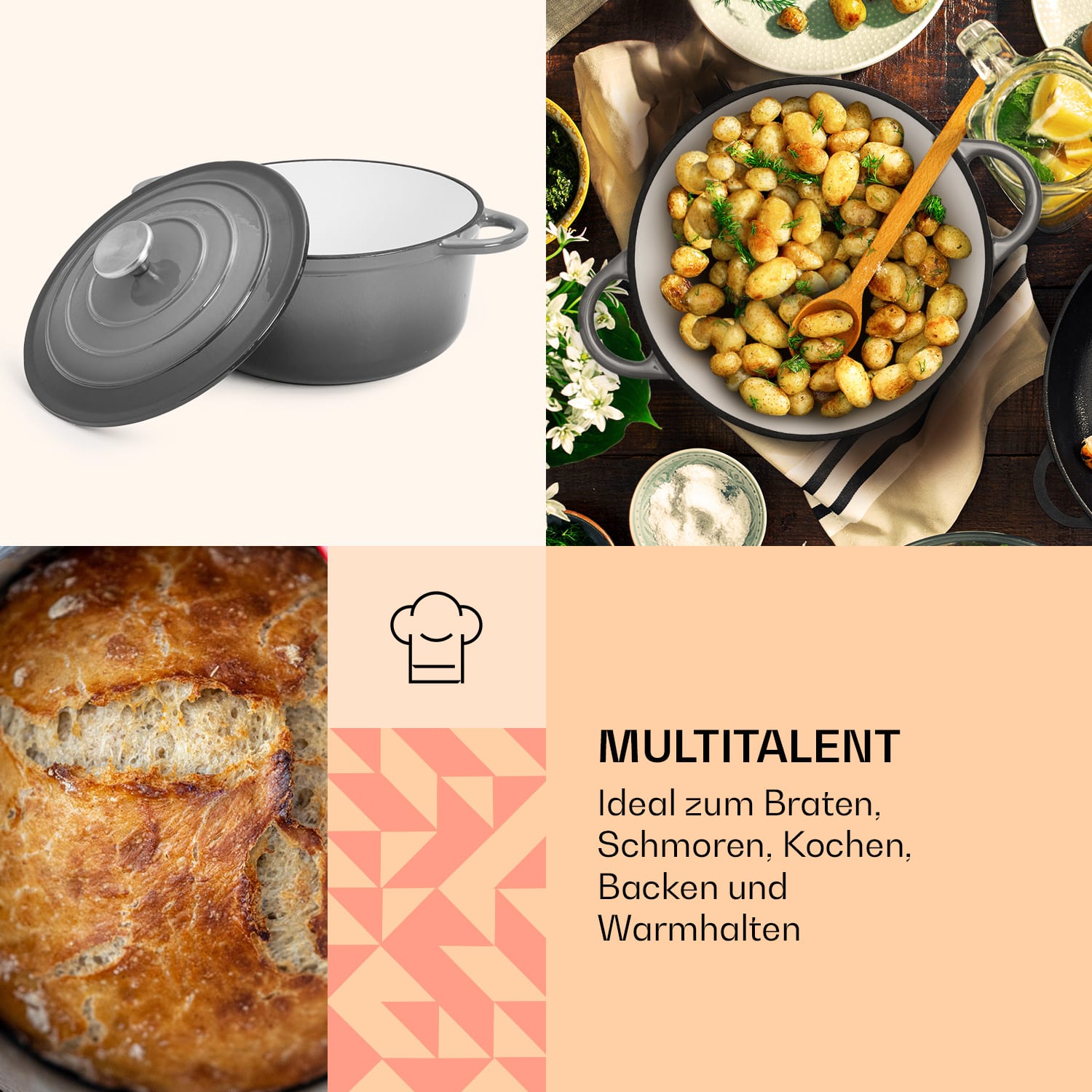 Olla Podolica  litros, cacerola de hierro fundido esmaltado ovalada dos asas 