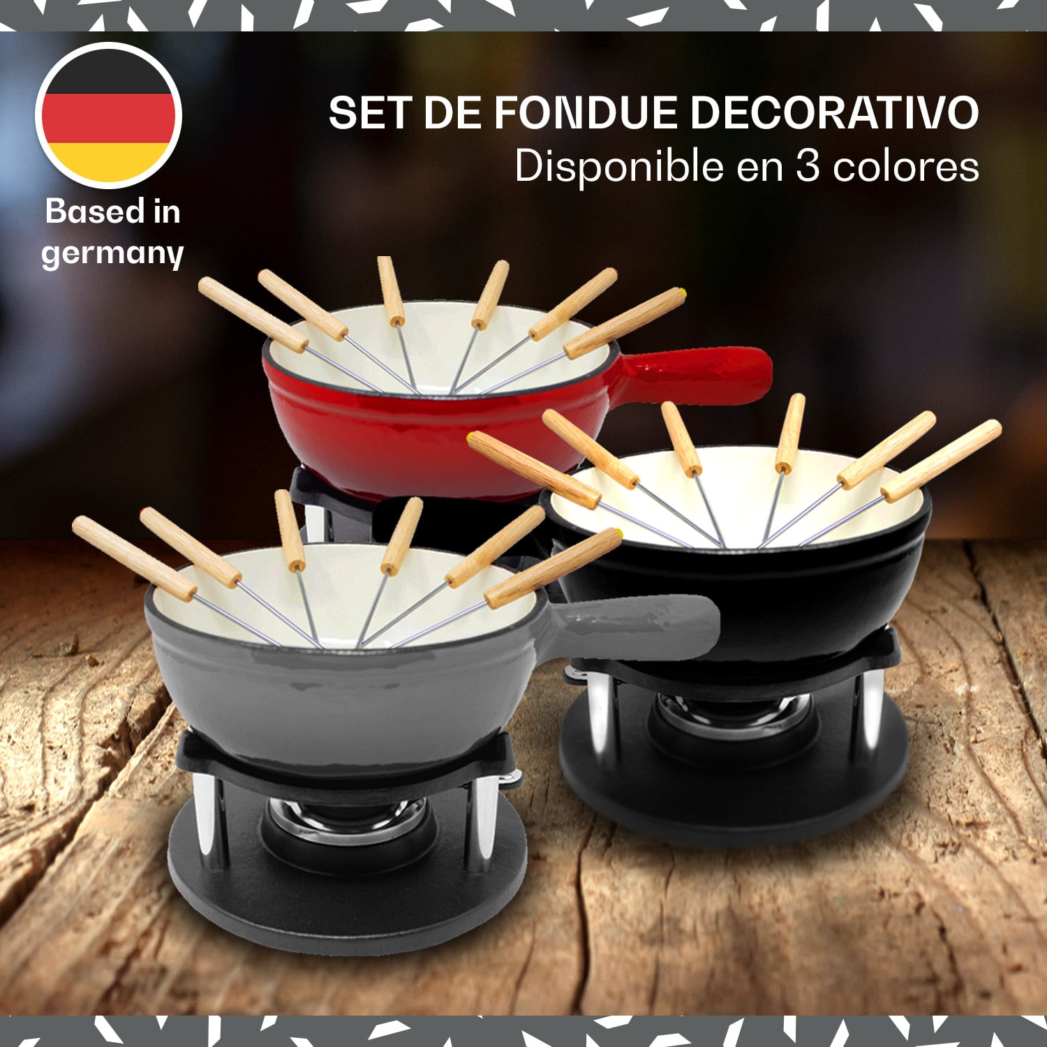 Holsten Set de fondue olla calentador hornillo 6 tenedores 1.5 L hierro fundido 