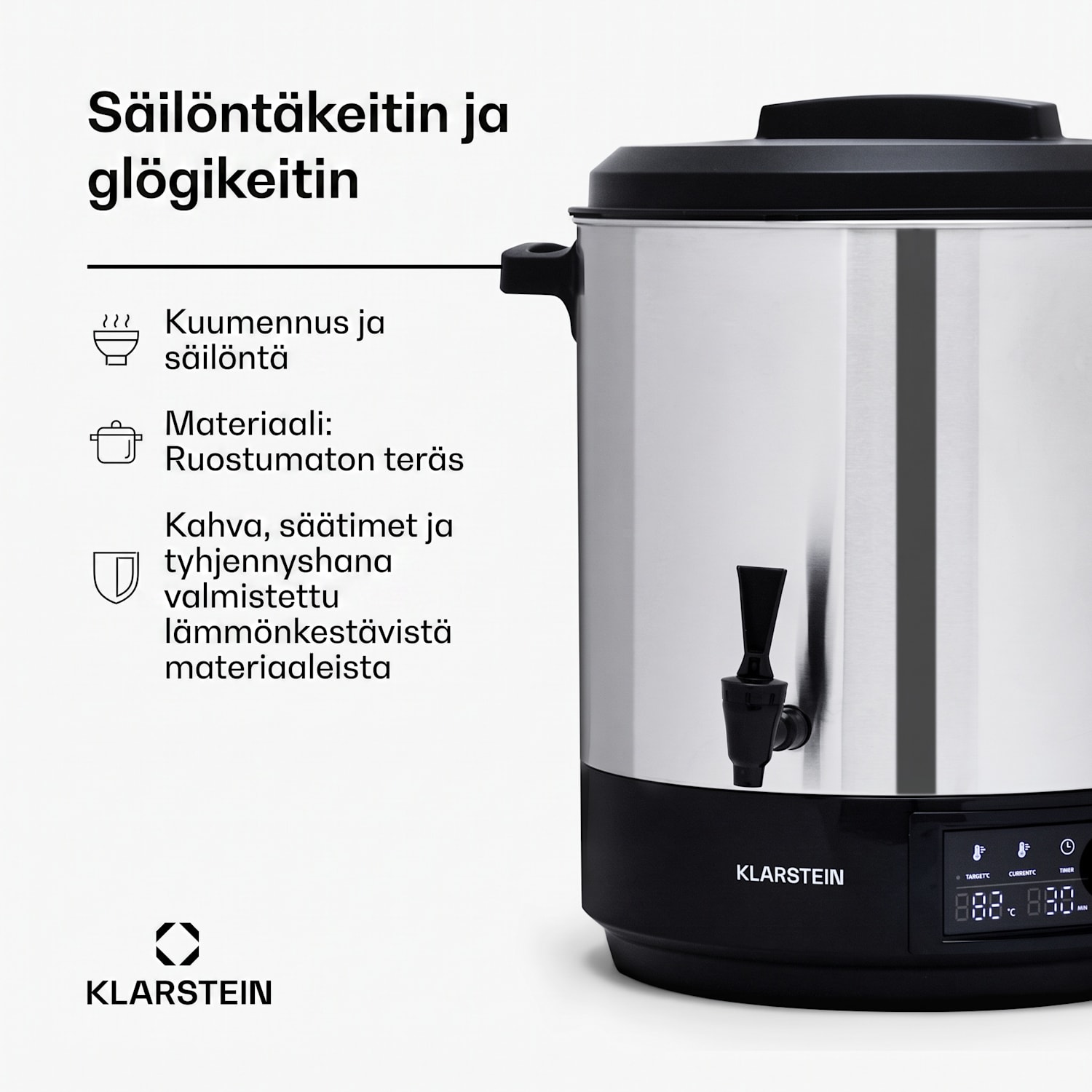 Abbey 25 säilöntälaite juomien annostelijalla 25L 100°C 180min ruostumaton teräs 25 L