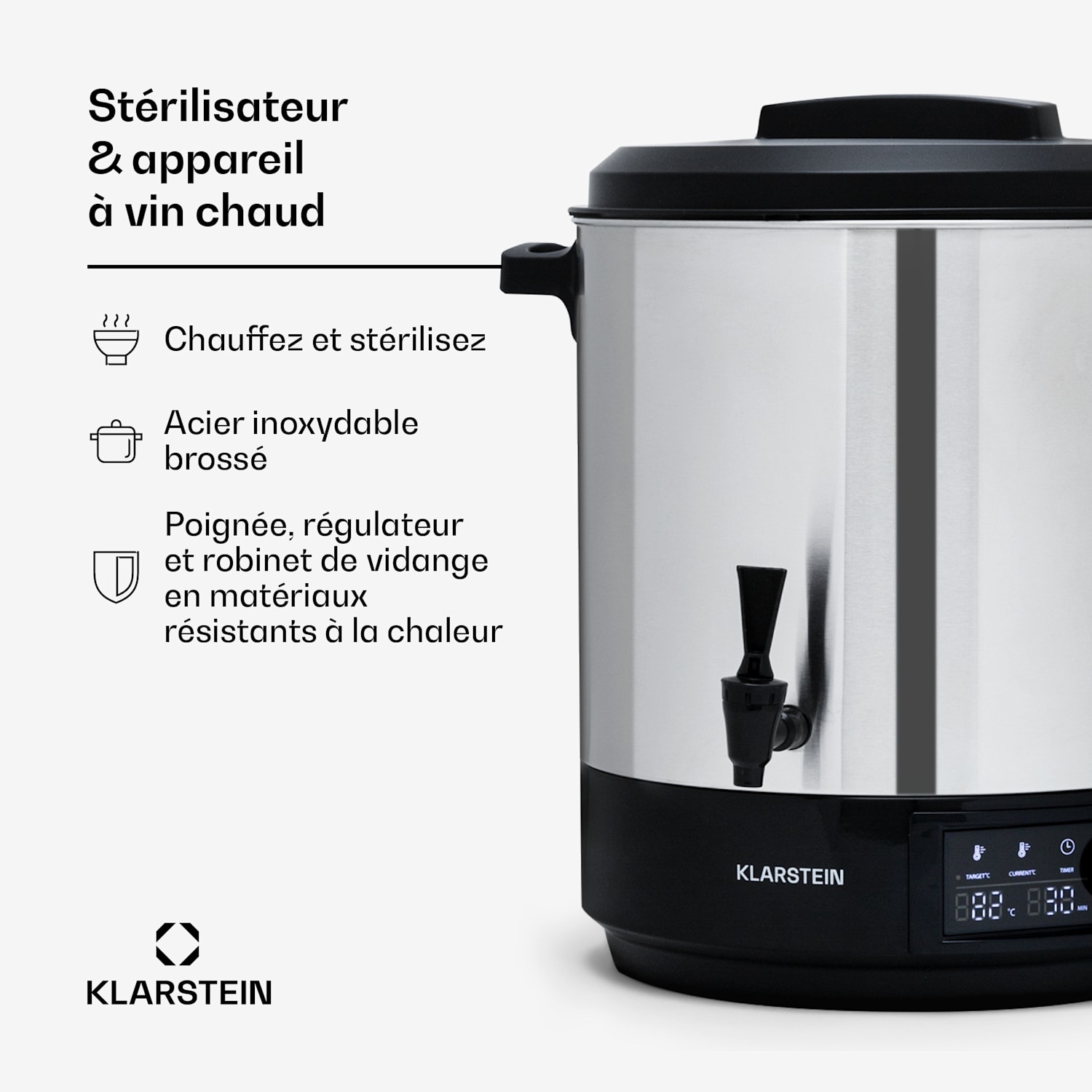 Abbey 25 autocuiseur distributeur de boissons 25L 100°C 180min en acier inoxydable 25 L