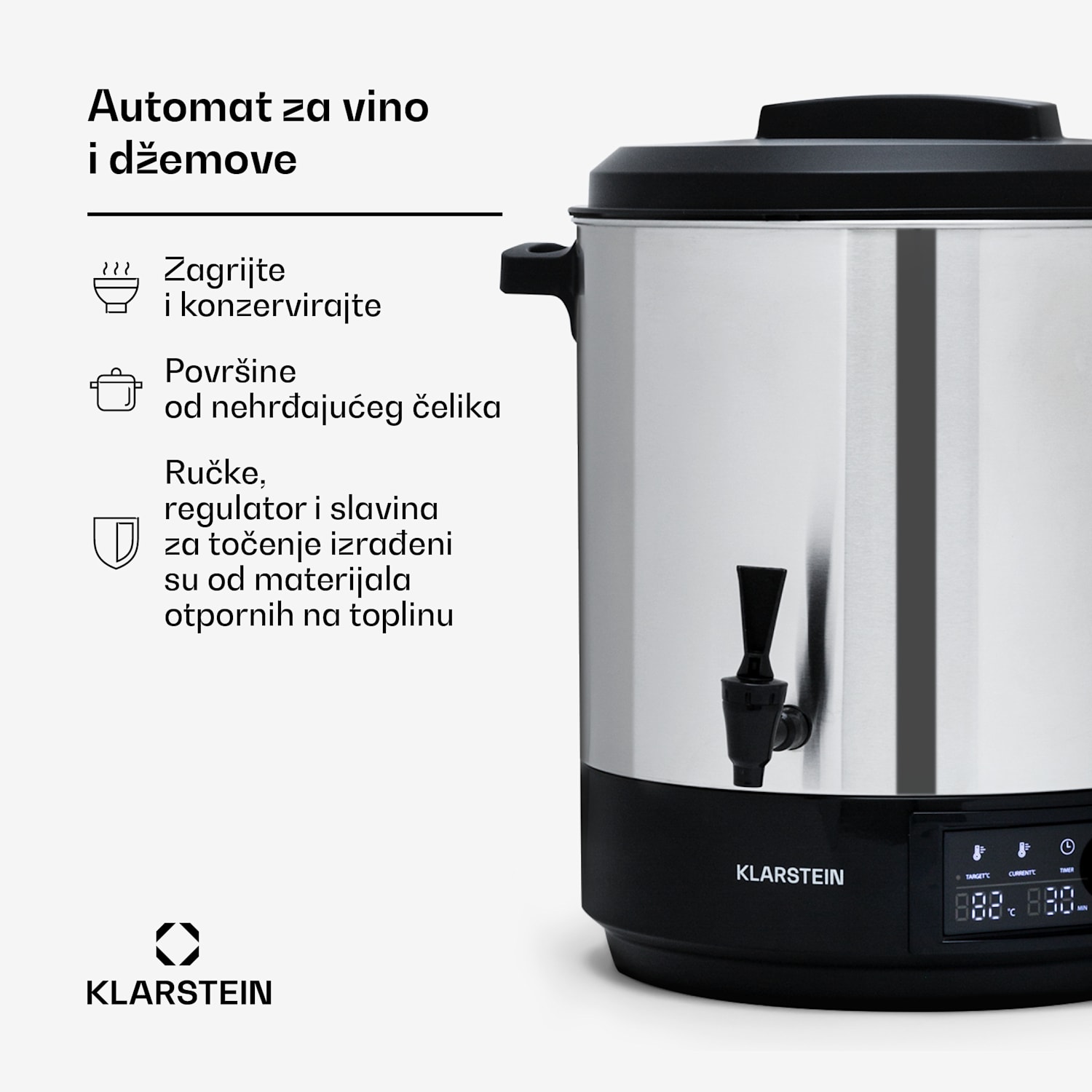 Abbey 25, aparat za zakuhavanje, točionik, 25 L, 100 °C, 180 min, nehrđajući čelik 25 L