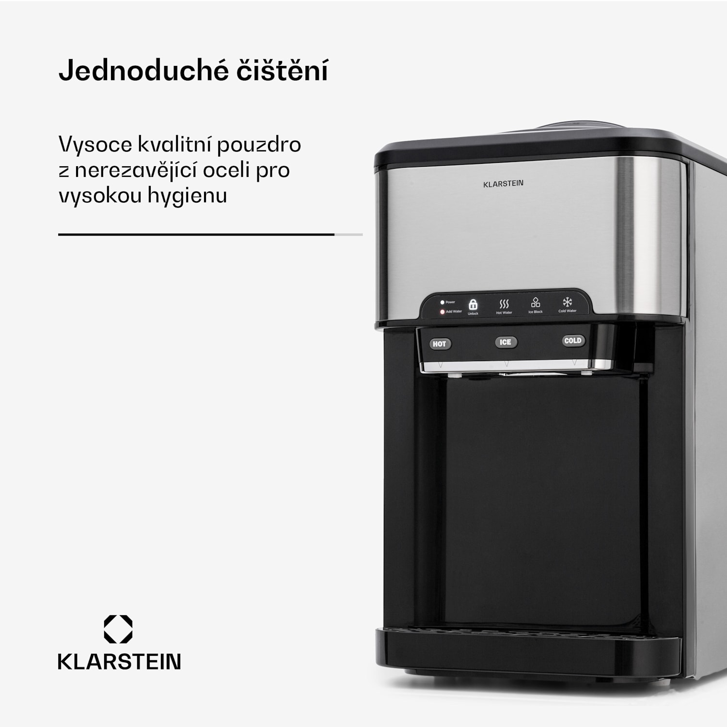 Aqueous, výrobník ledu, 20 kg/24 hod, 3 v 1 zařízení, kostky ledu, dávkovač horké a studené vody Stříbrná