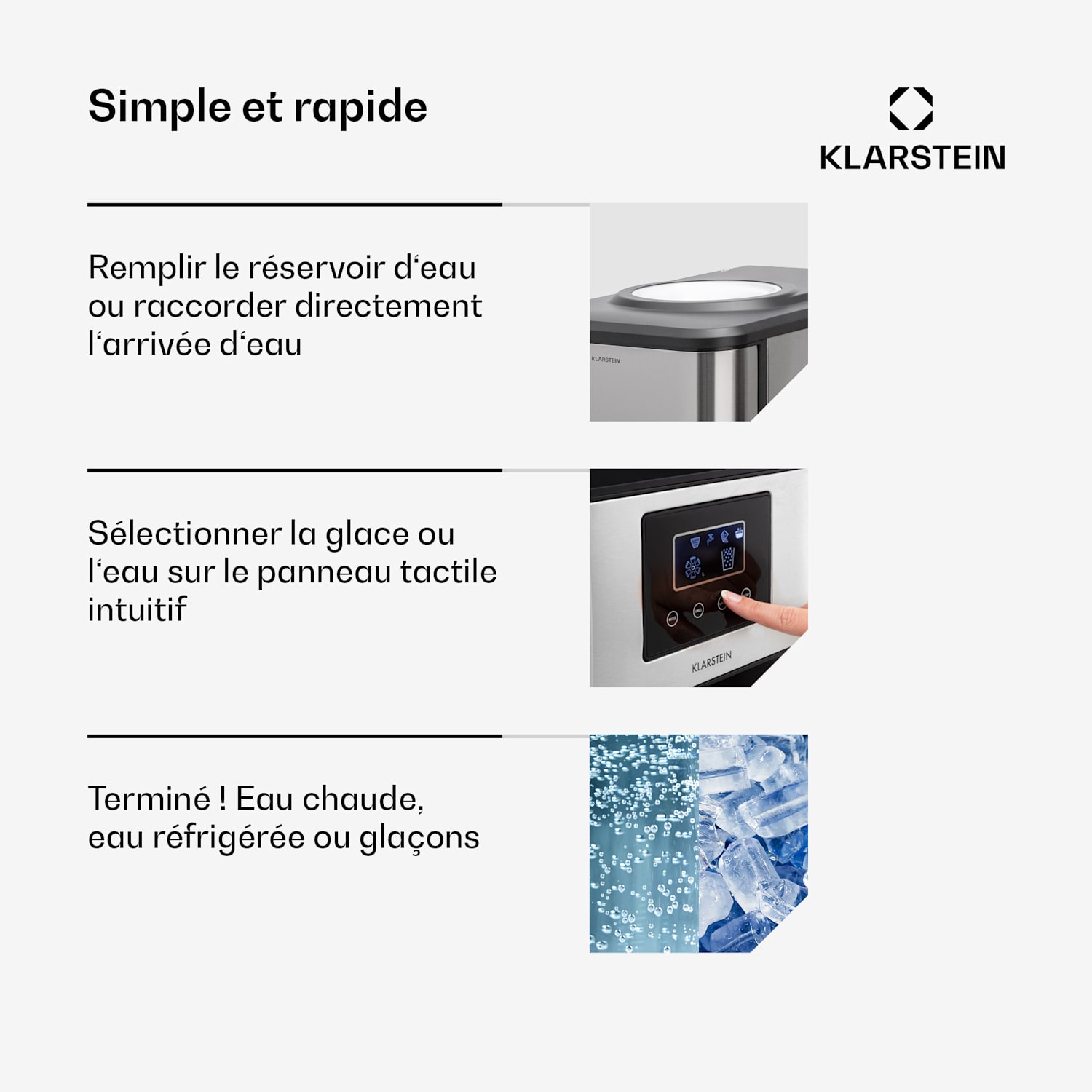 Machine à glaçons Aqueous 3 en 1 : glaçons, distributeur d'eau : chaude & froide 20 kg/24 h Argent