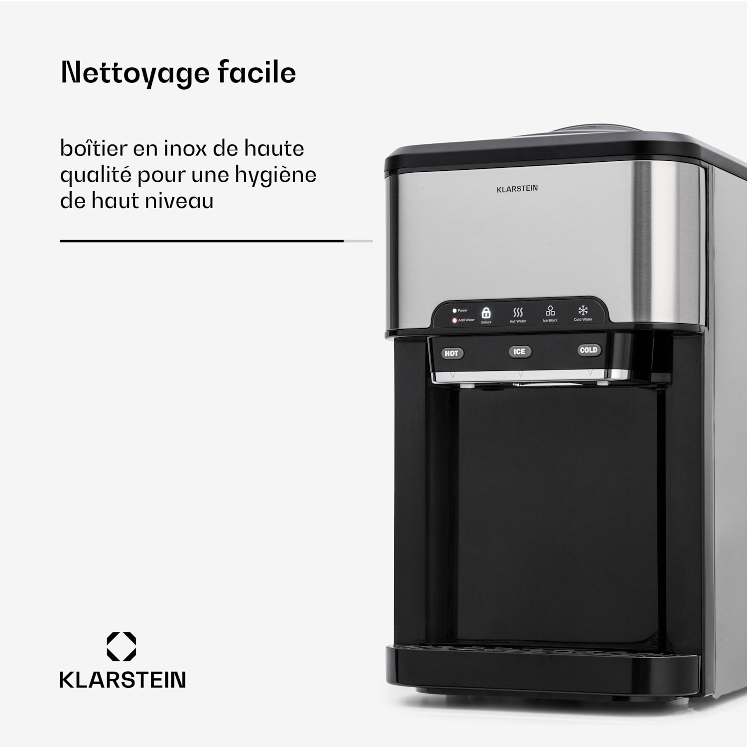 Machine à glaçons Aqueous 3 en 1 : glaçons, distributeur d'eau : chaude & froide 20 kg/24 h Argent