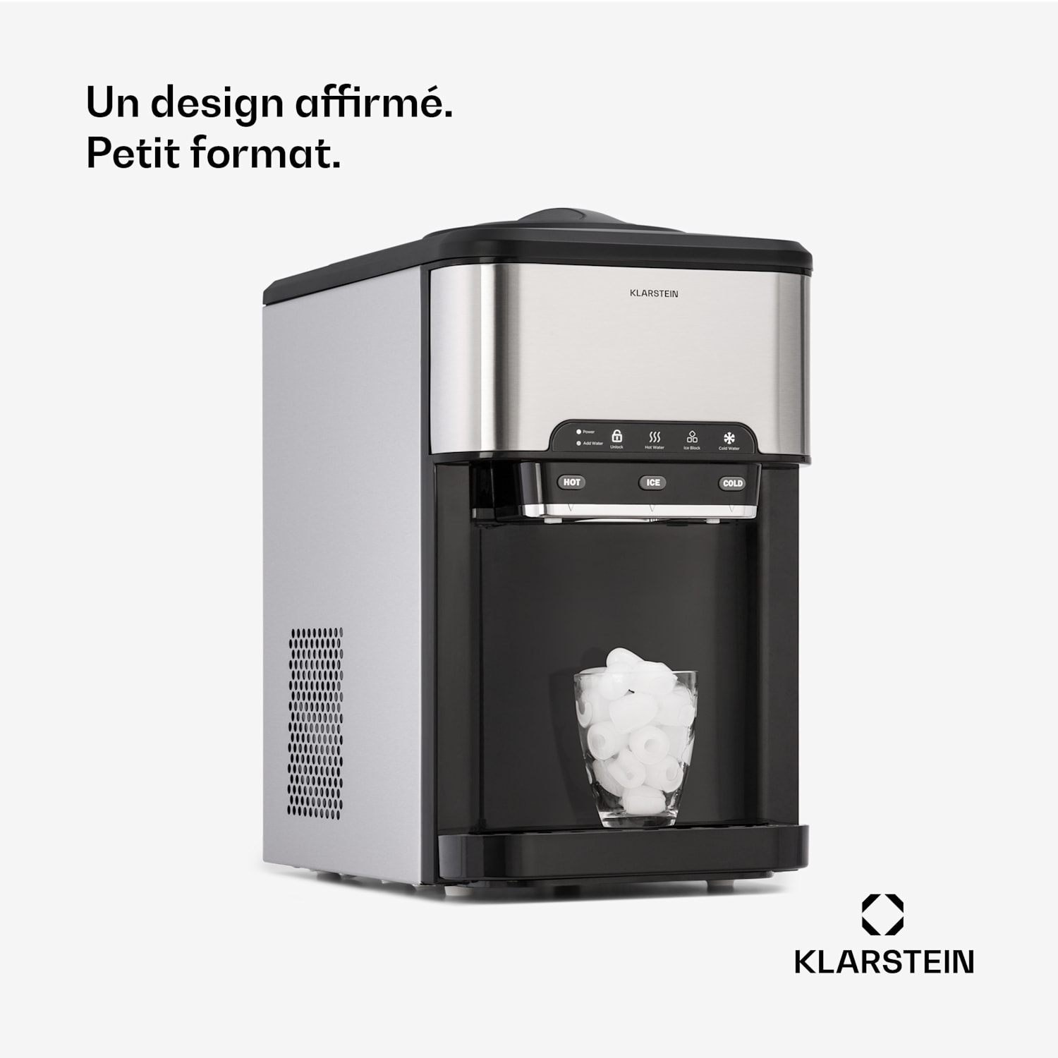 Machine à glaçons Aqueous 3 en 1 : glaçons, distributeur d'eau : chaude & froide 20 kg/24 h Argent