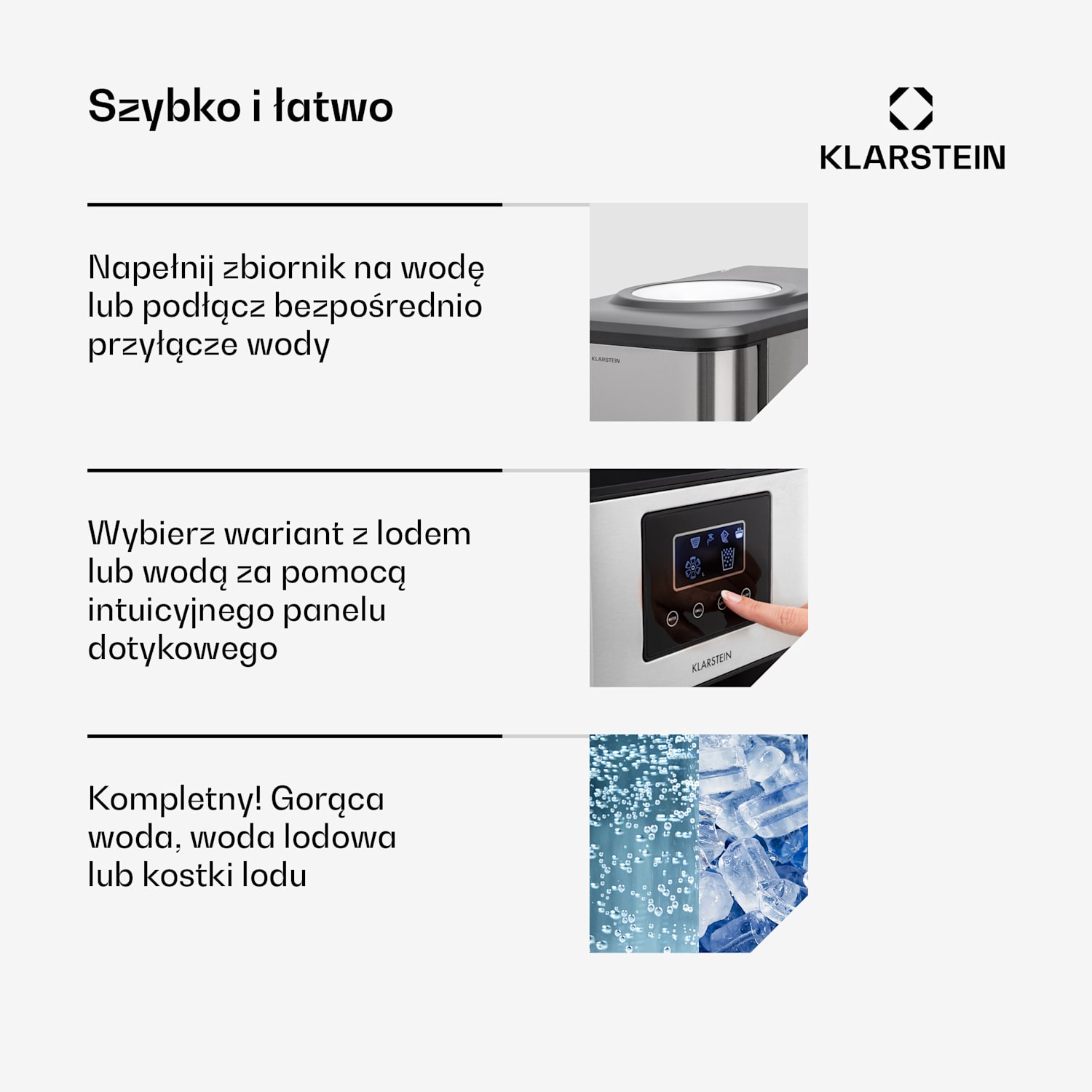 Aqueous, kostkarka do lodu 3 w 1, kostki lodu, dozownik do gorącej i zimnej wody, 20 kg/24 h Srebrny