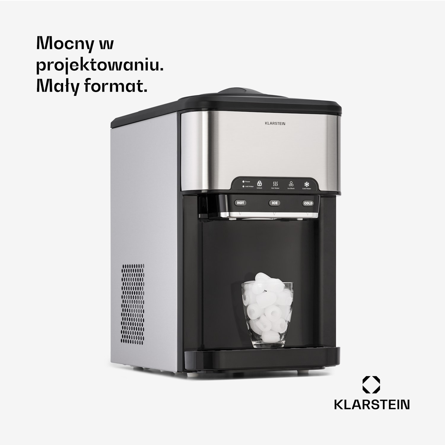 Aqueous, kostkarka do lodu 3 w 1, kostki lodu, dozownik do gorącej i zimnej wody, 20 kg/24 h Srebrny