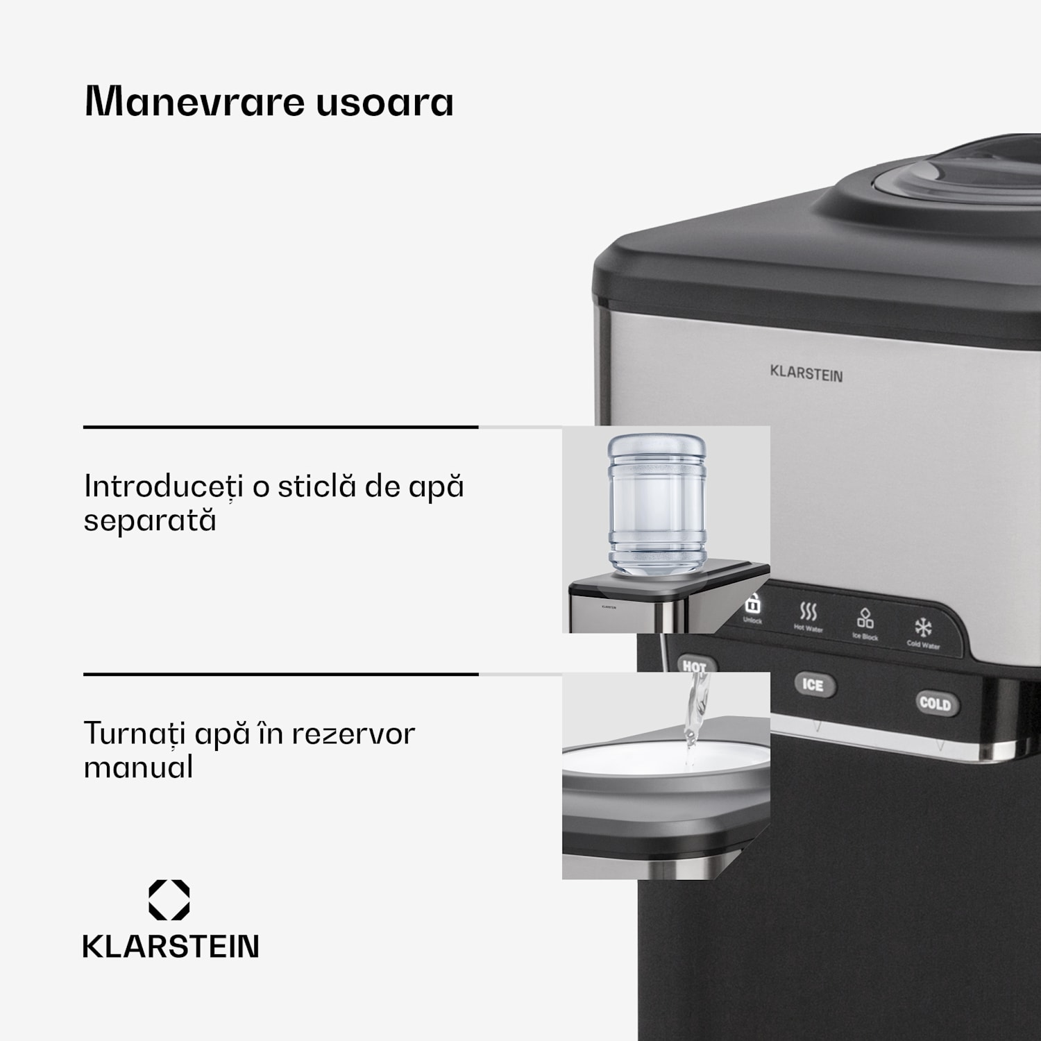 Aqueous aparat de gheață 3 în 1: cuburi de gheață, distribuitor de apă: caldă și rece 20 kg/24h Argintiu