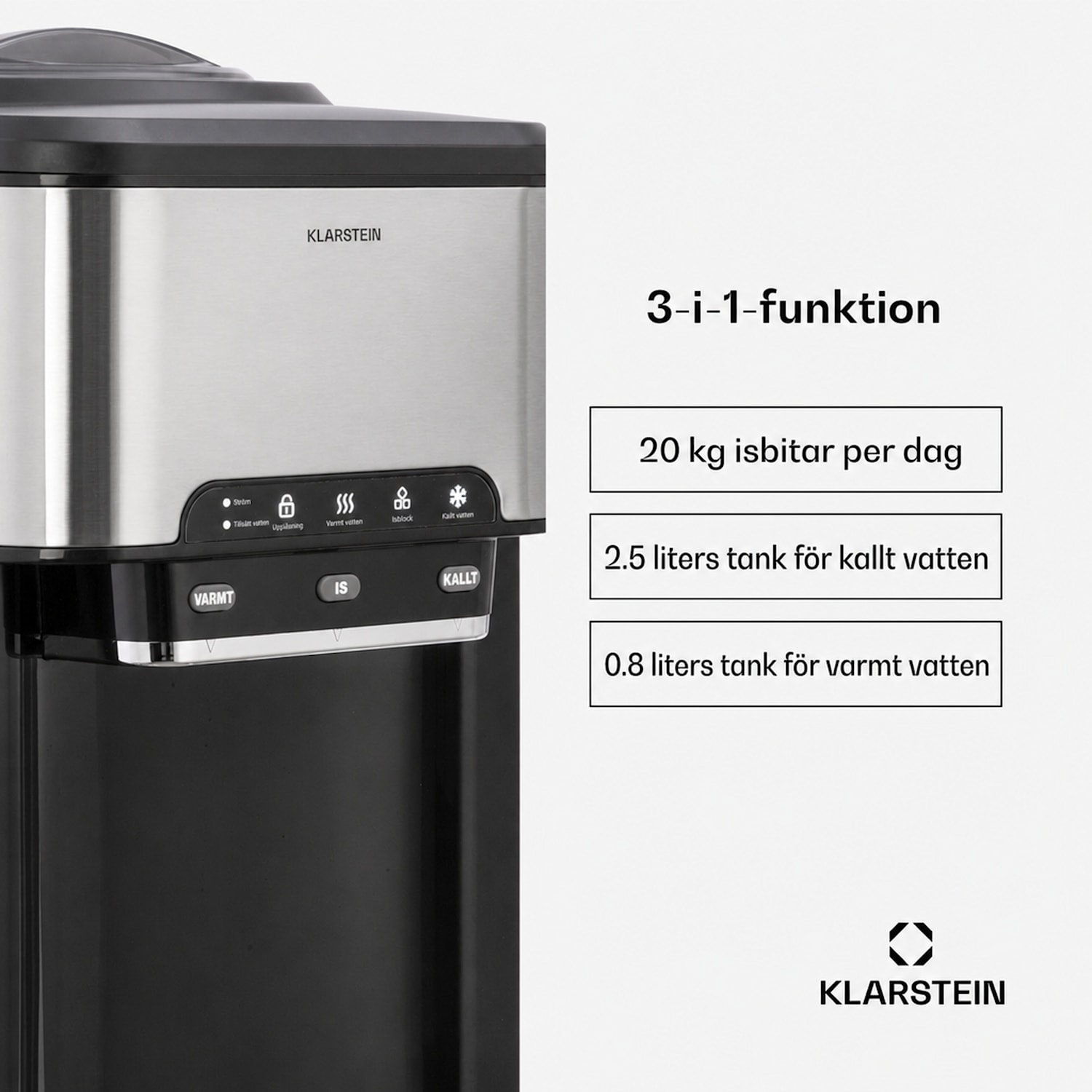 Aqueous ismaskin 3-in-1: isbitar, vattendispenser: varmt & kallt 20 kg/24h 