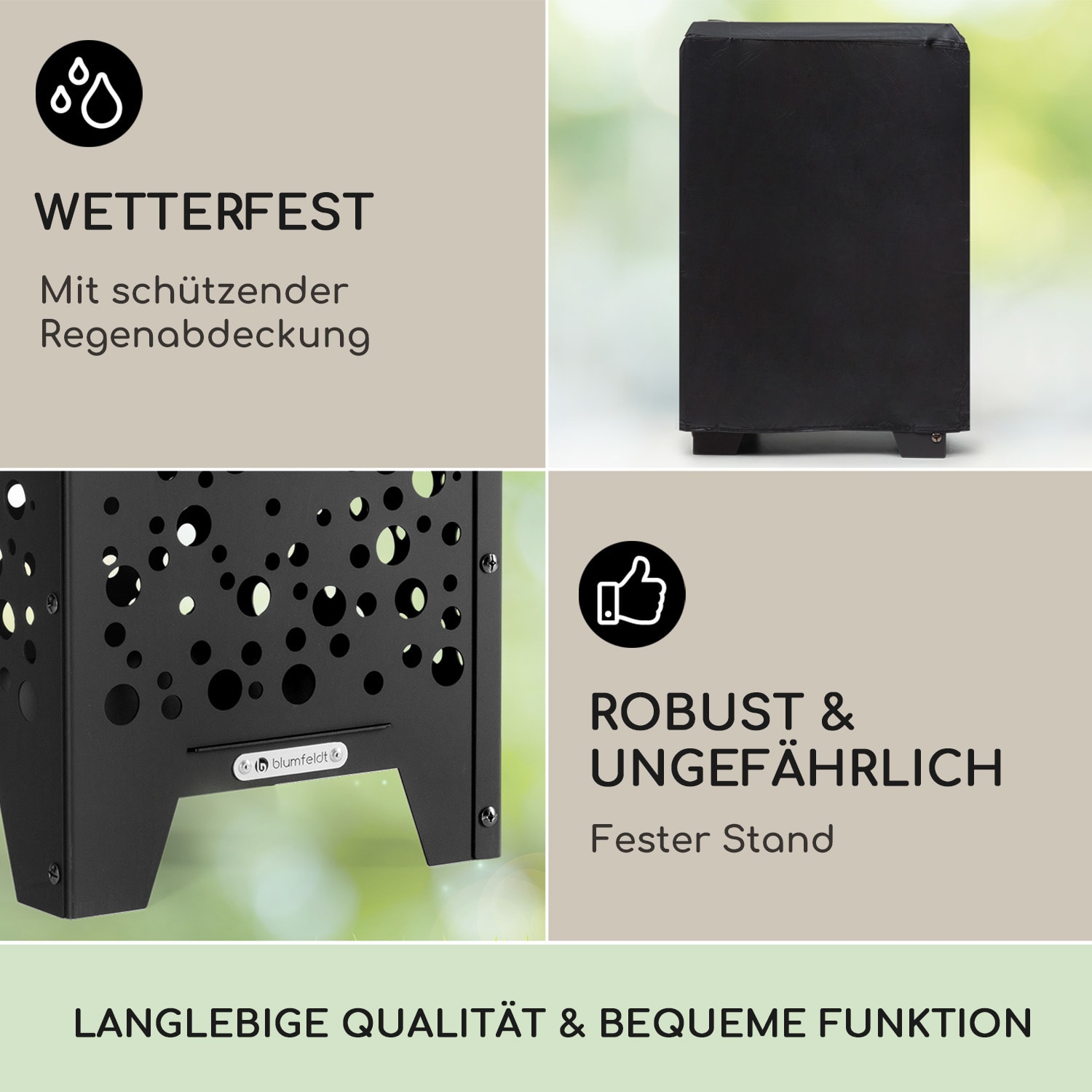 Bazman Feuerkorb Stahl robust Loch-Muster Schürhaken Regenhaube 