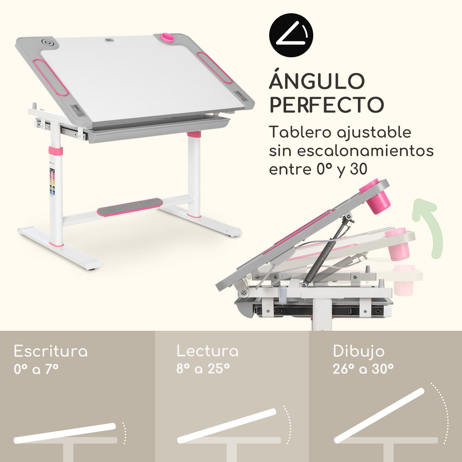 Tommi XL Juego de escritorio infantil Mesa y silla de altura regulable Ergonómica Para 4-10 años 