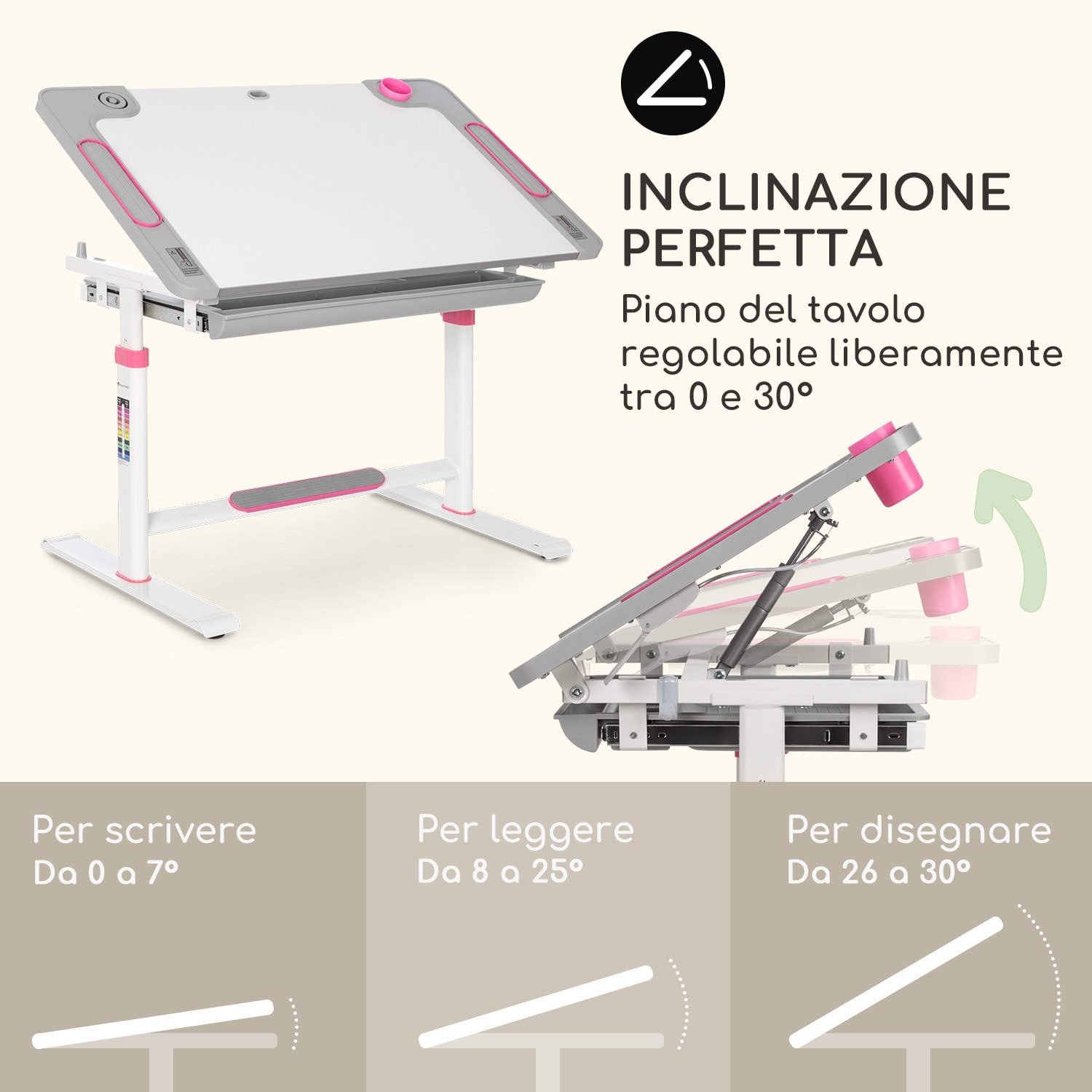 Tommi XL - Set con scrivania per bambini e sedia, altezza regolabile, ergonomica, 4-10 anni 