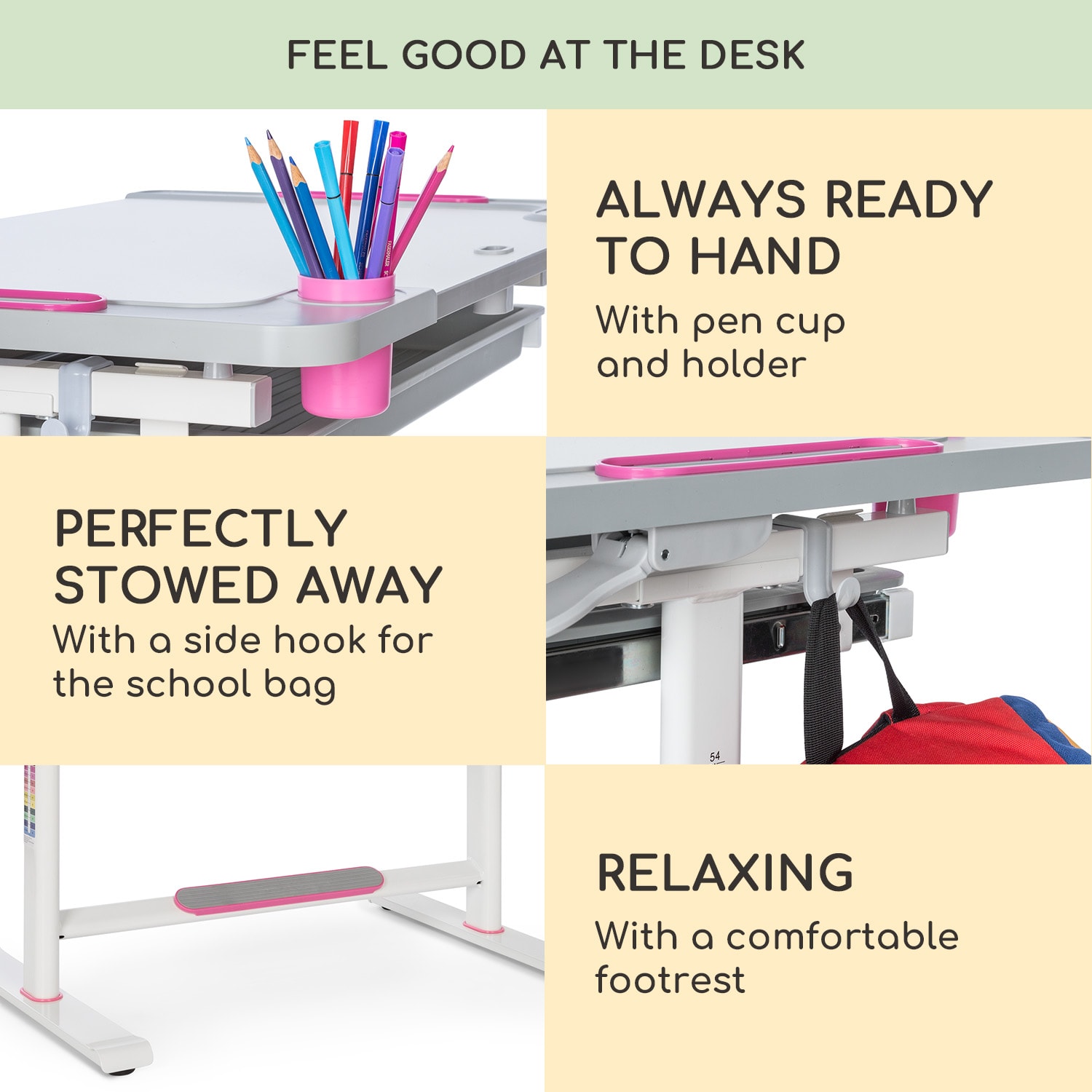 Lasten kirjoituspöytäsetti Tommi XL korkeussäädettävä pöytä & tuoli ergonominen 4 - 10-vuotiaille 