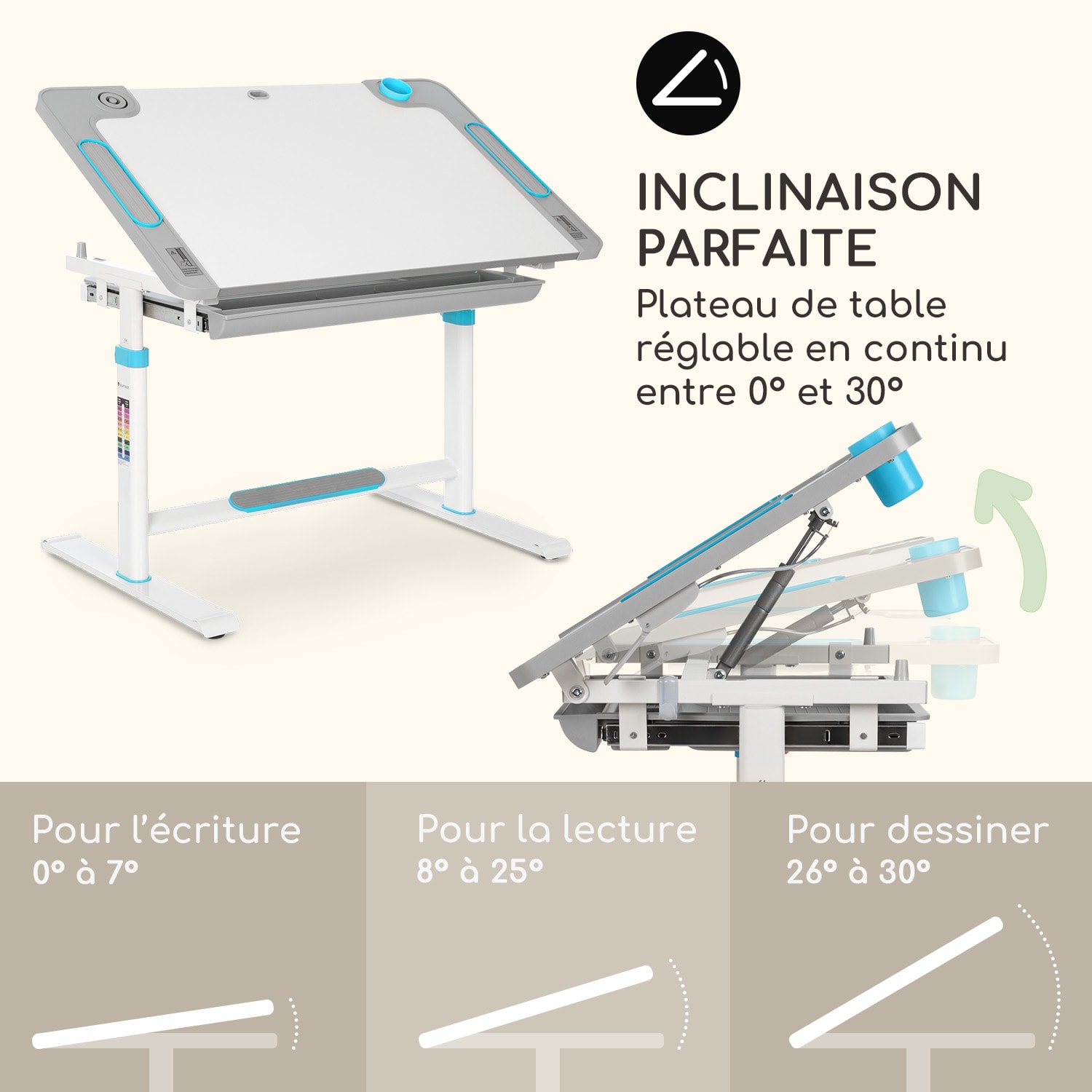 Ensemble de bureau pour enfant Tommi XL Table & chaise ergonomiques réglables en hauteur de 4 à 10 ans