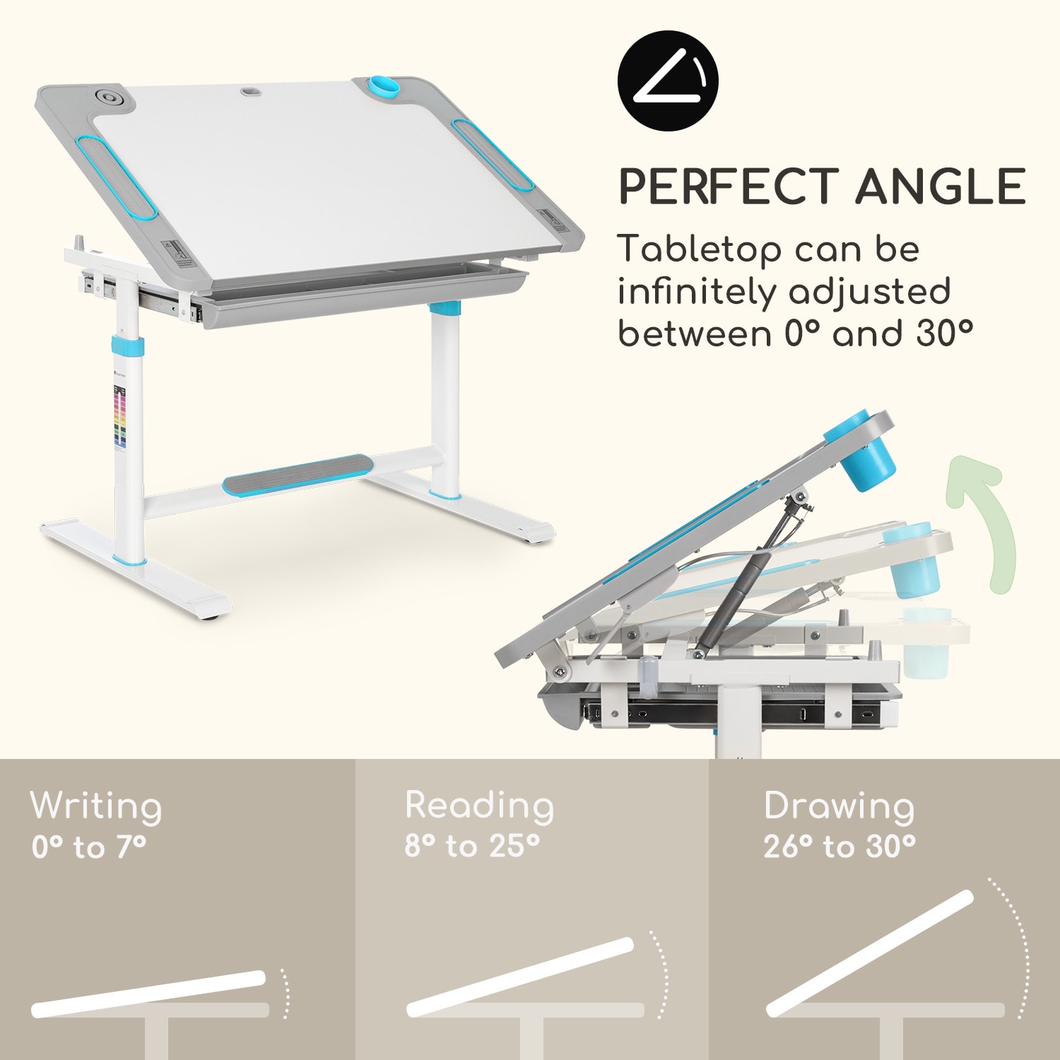 Tommi XL, детски комплект бюро и стол, регулируема височина на бюрото и ергономичен стол, от 4 до 10 години 