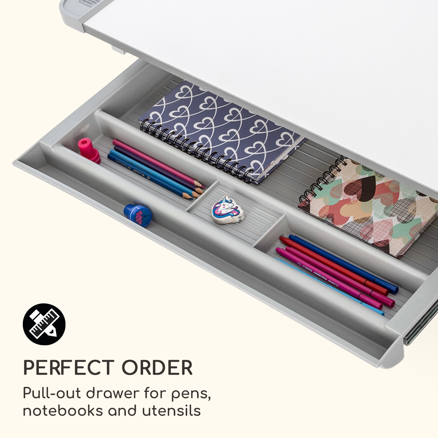 Tommi XL, детски комплект бюро и стол, регулируема височина на бюрото и ергономичен стол, от 4 до 10 години 