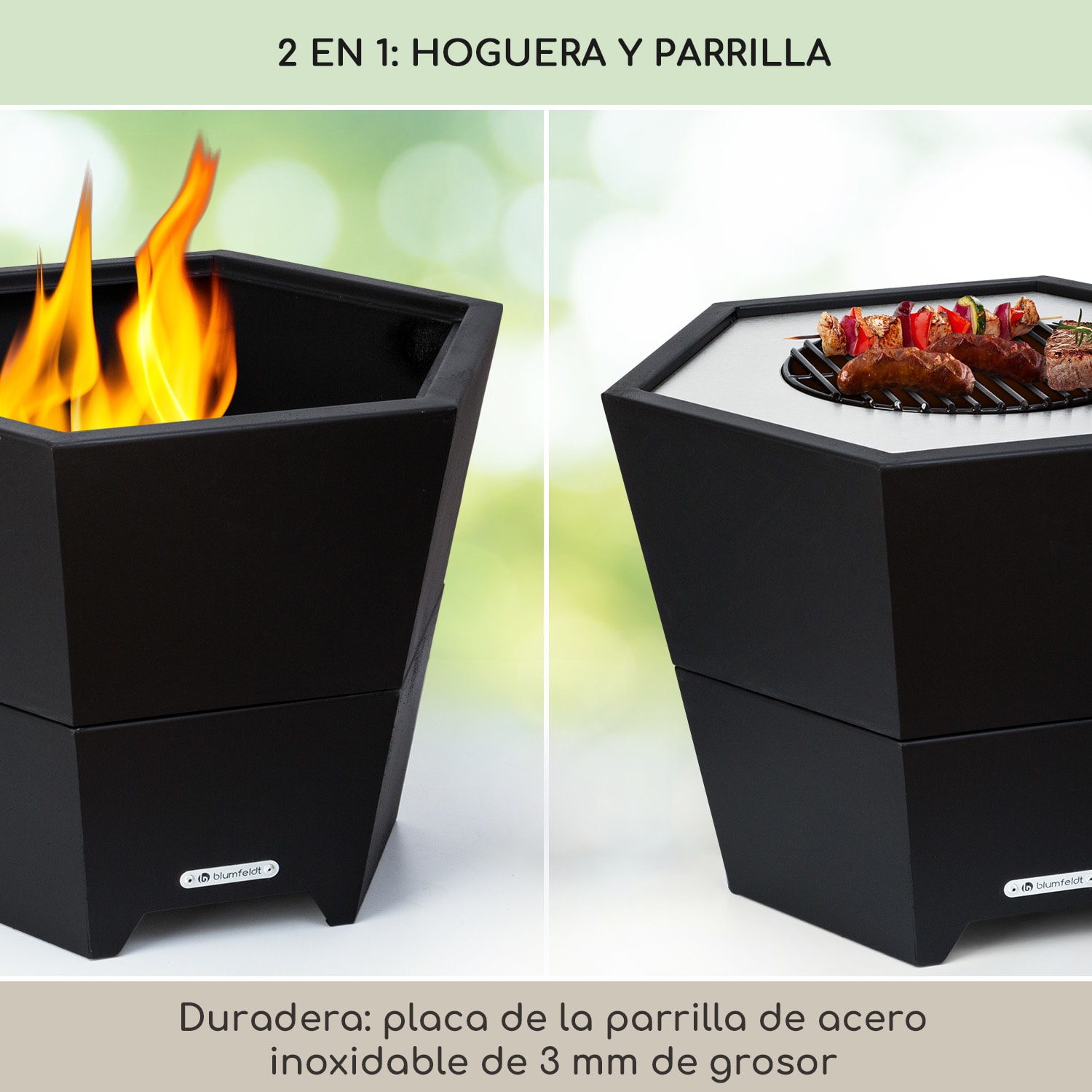 Hoguera Hekla 2 en 1 con función grill de 60 cm de diámetro Diámetro de construcción resistente al agua y a las heladas Negro