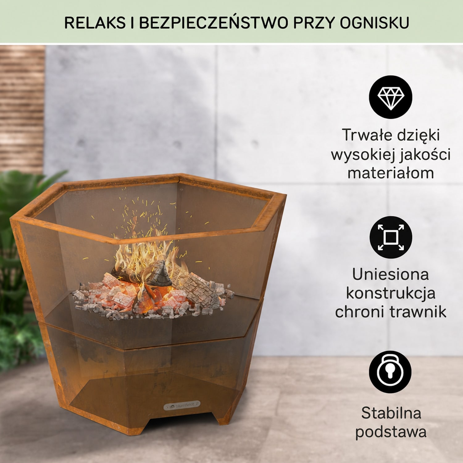 Hekla misa paleniskowa 2-w-1 Ø 60 cm wodo- i mrozoodporna płyta grillowa i ruszt do grillowania Rdza