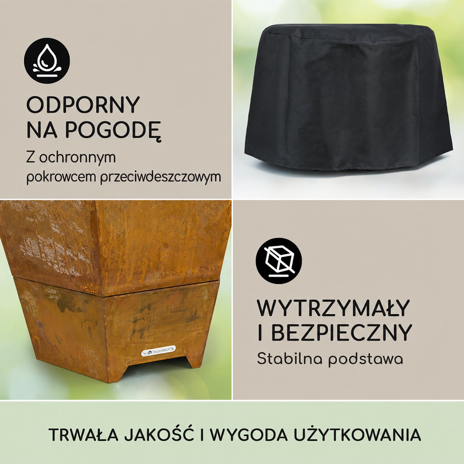 Hekla misa paleniskowa 2-w-1 Ø 60 cm wodo- i mrozoodporna płyta grillowa i ruszt do grillowania Rdza