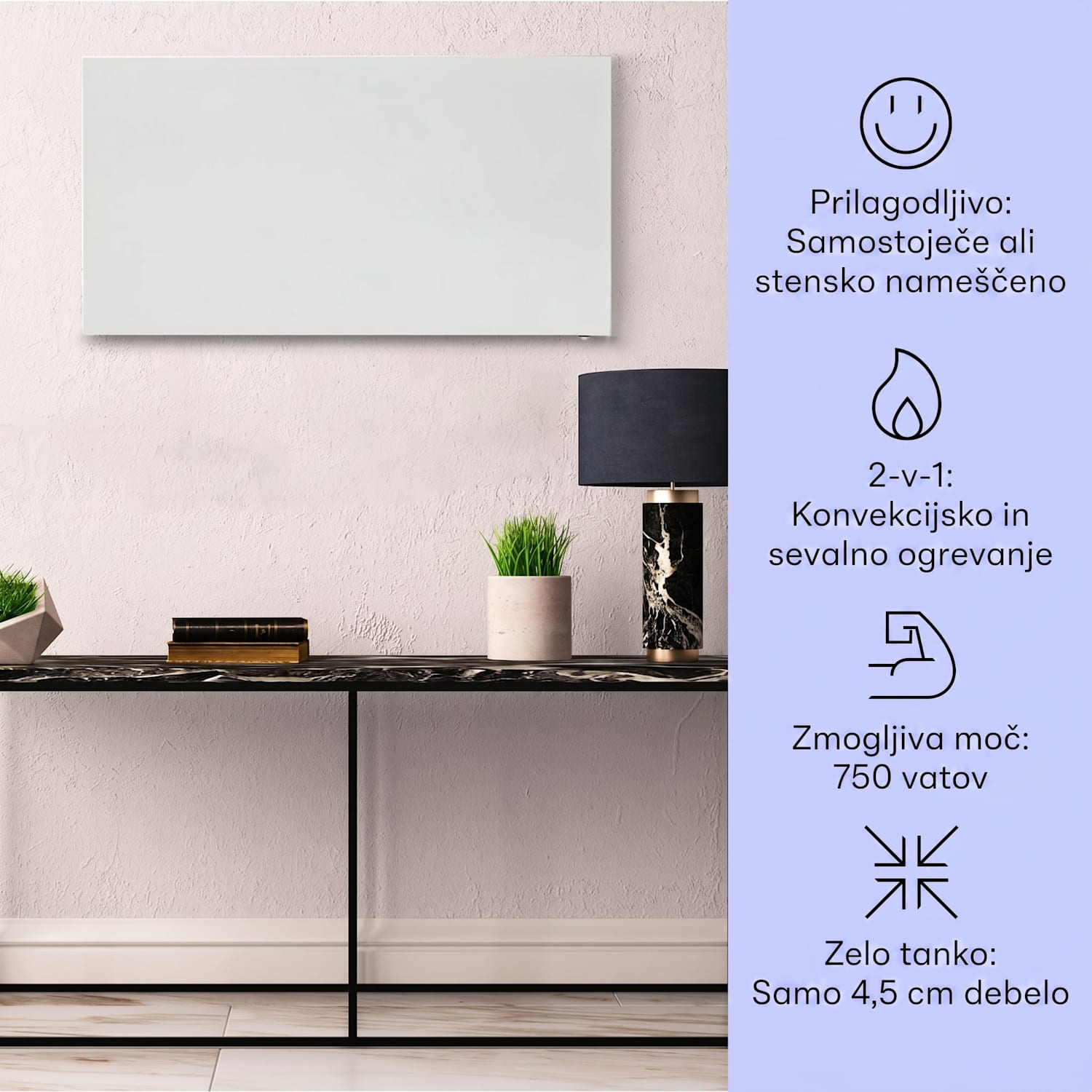 Taal Smart, hibridni infrardeči grelnik, 105x56cm, 750W, tedenski časovnik, IP24 Bela