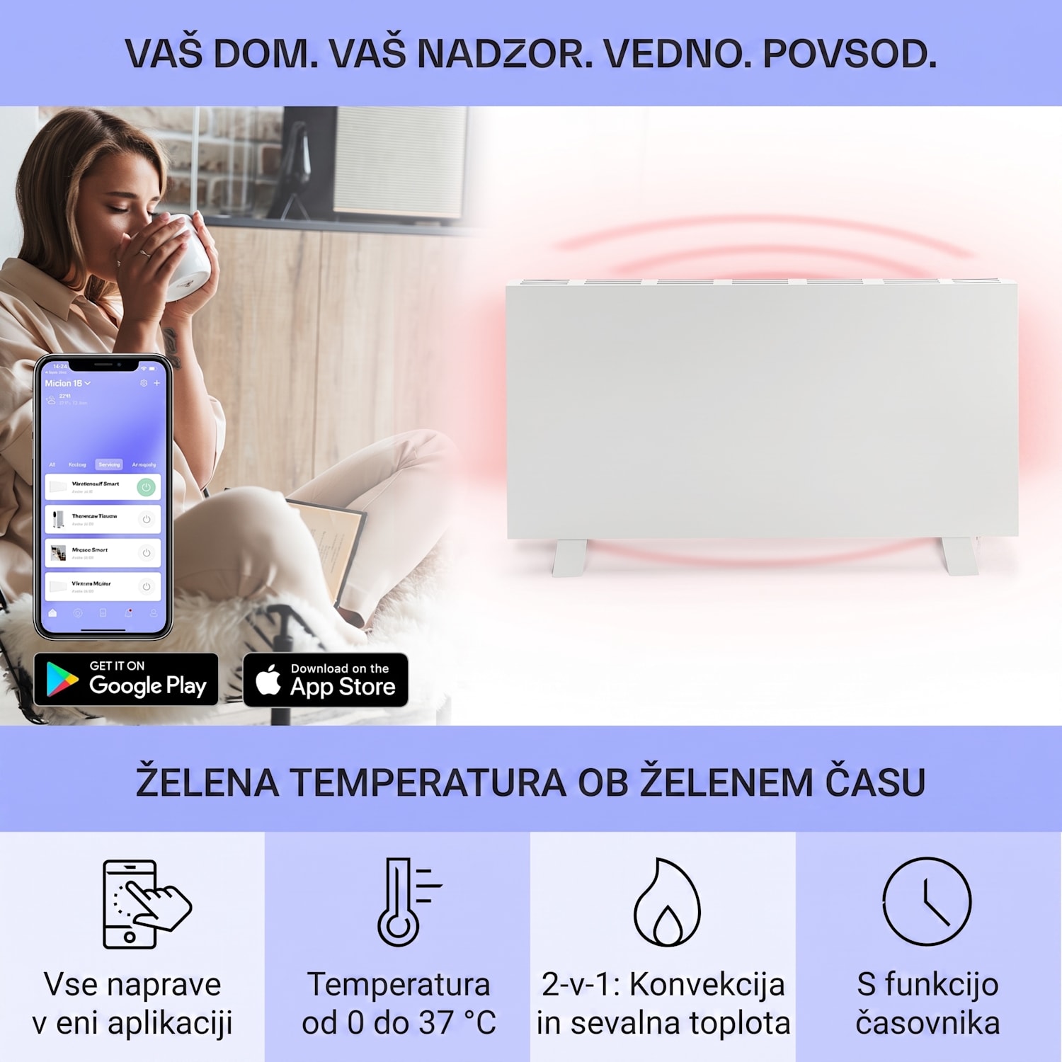 Taal Smart, hibridni infrardeči grelnik, 105x56cm, 750W, tedenski časovnik, IP24 Bela