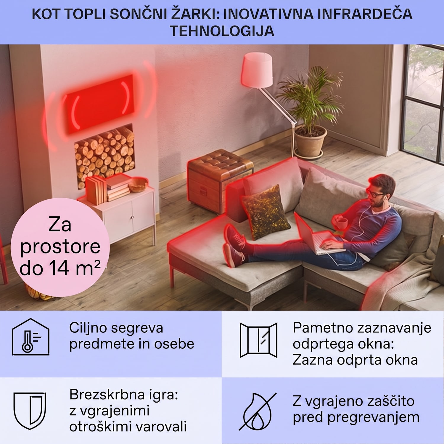 Taal Smart, hibridni infrardeči grelnik, 105x56cm, 750W, tedenski časovnik, IP24 Bela