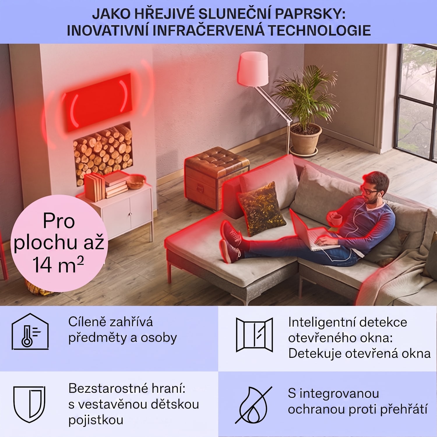 Taal Smart, infračervený ohřívač, hybridní, 105 x 56 cm, 750 W, týdenní časovač, IP24 