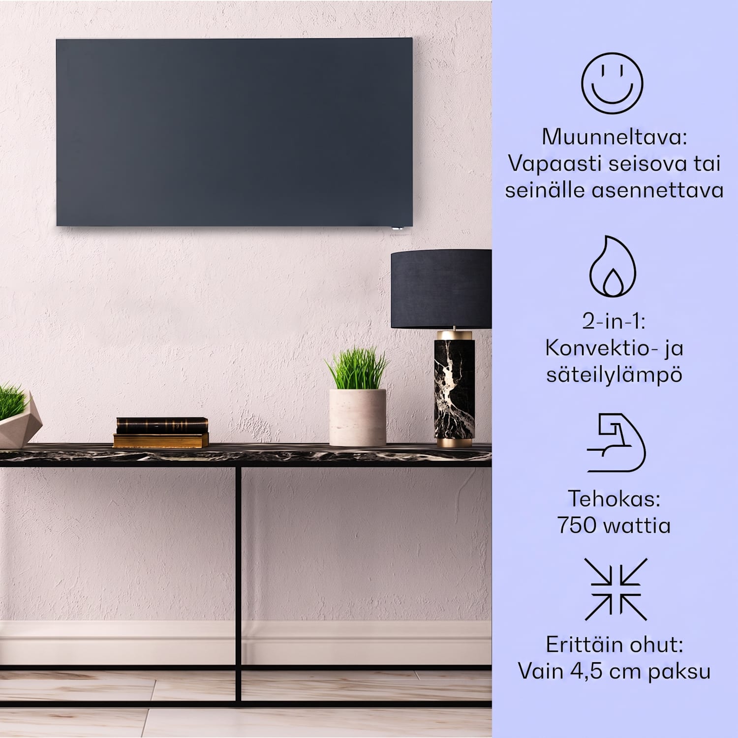 Taal Smart -hybridi-infrapunalämmitin 105x56cm 750W viikkoajastin IP24 Antrasiitti