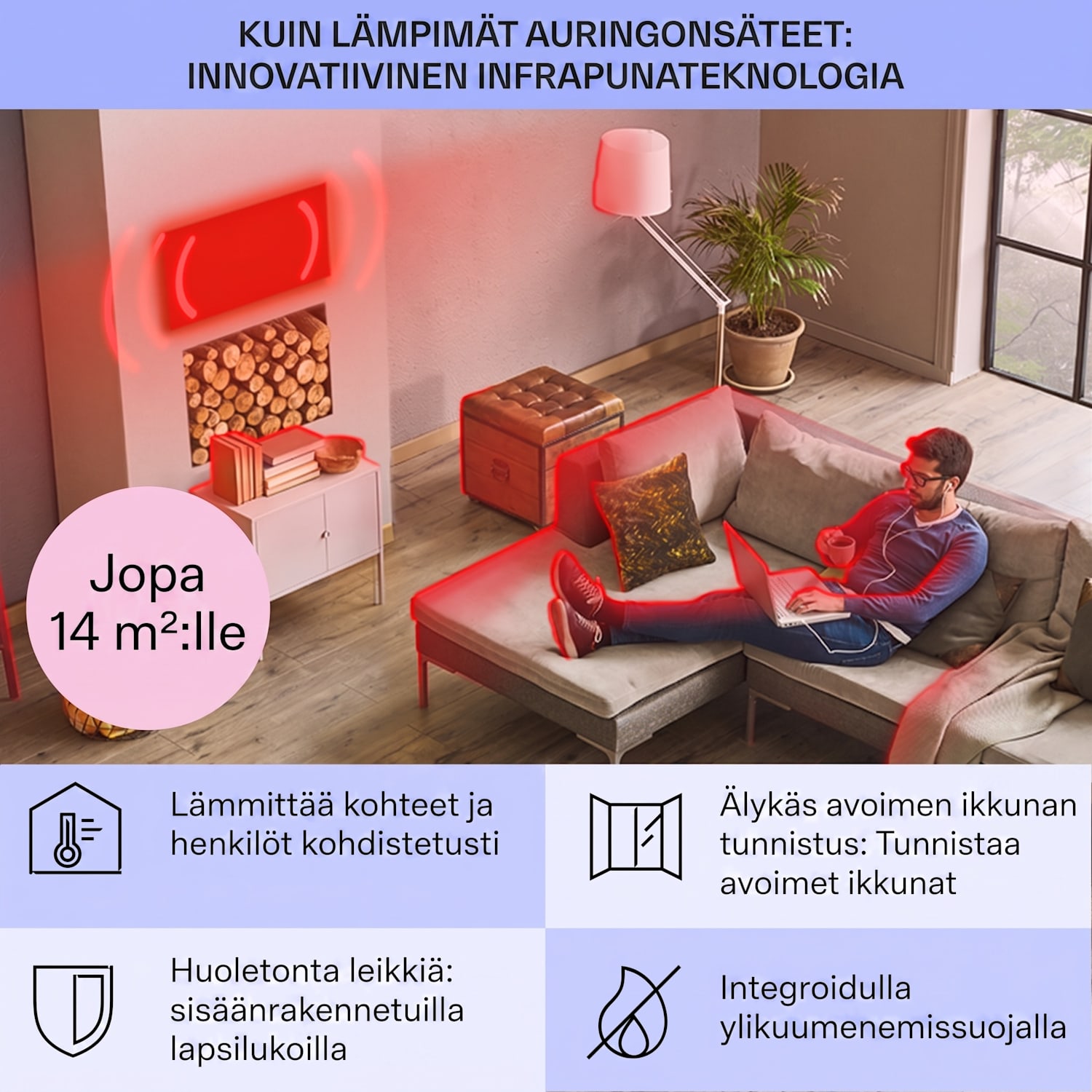 Taal Smart -hybridi-infrapunalämmitin 105x56cm 750W viikkoajastin IP24 Antrasiitti