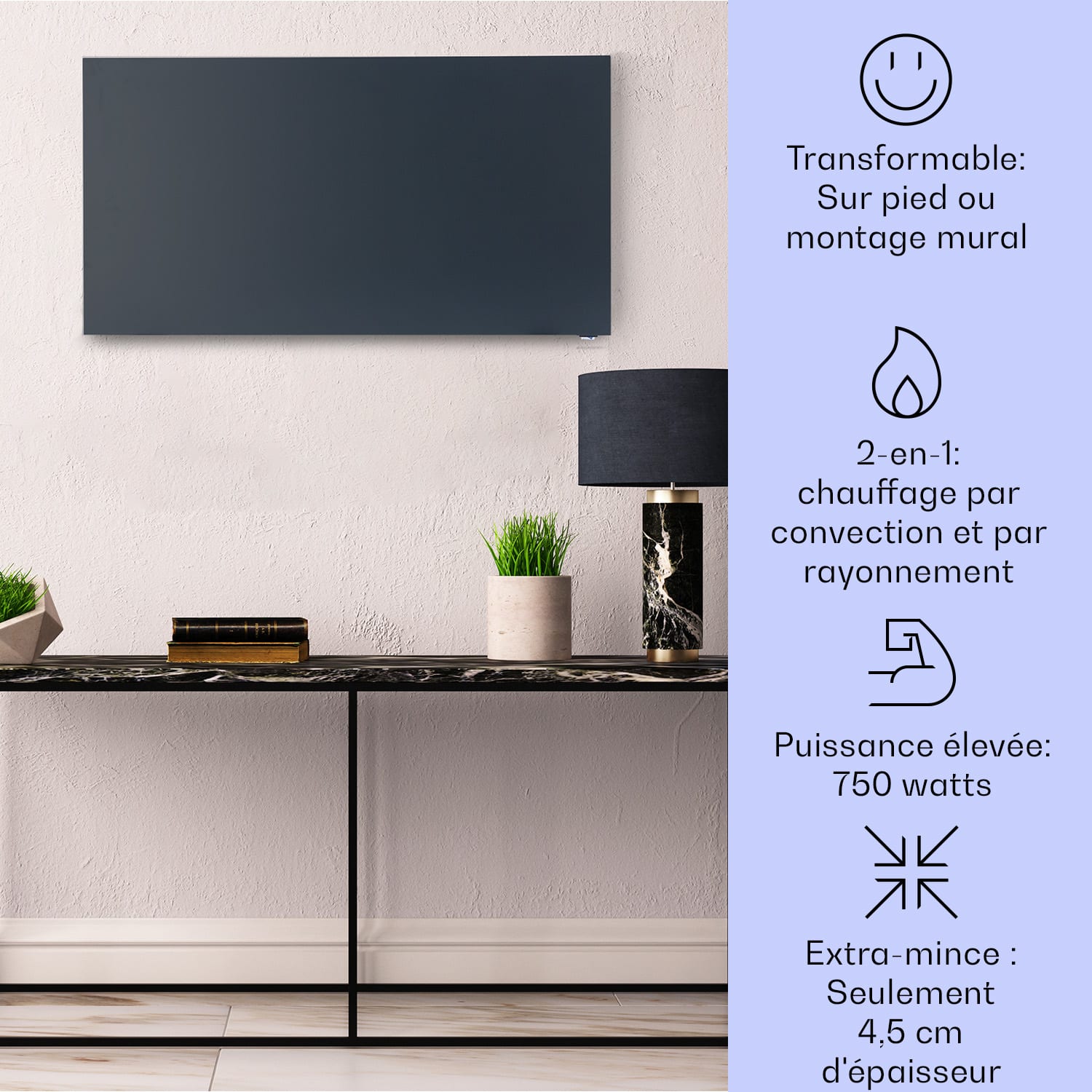 Taal Smart radiateur infrarouge hybride Minuterie hebdomadaire 105 x 56 cm 750 W IP24 Anthracite
