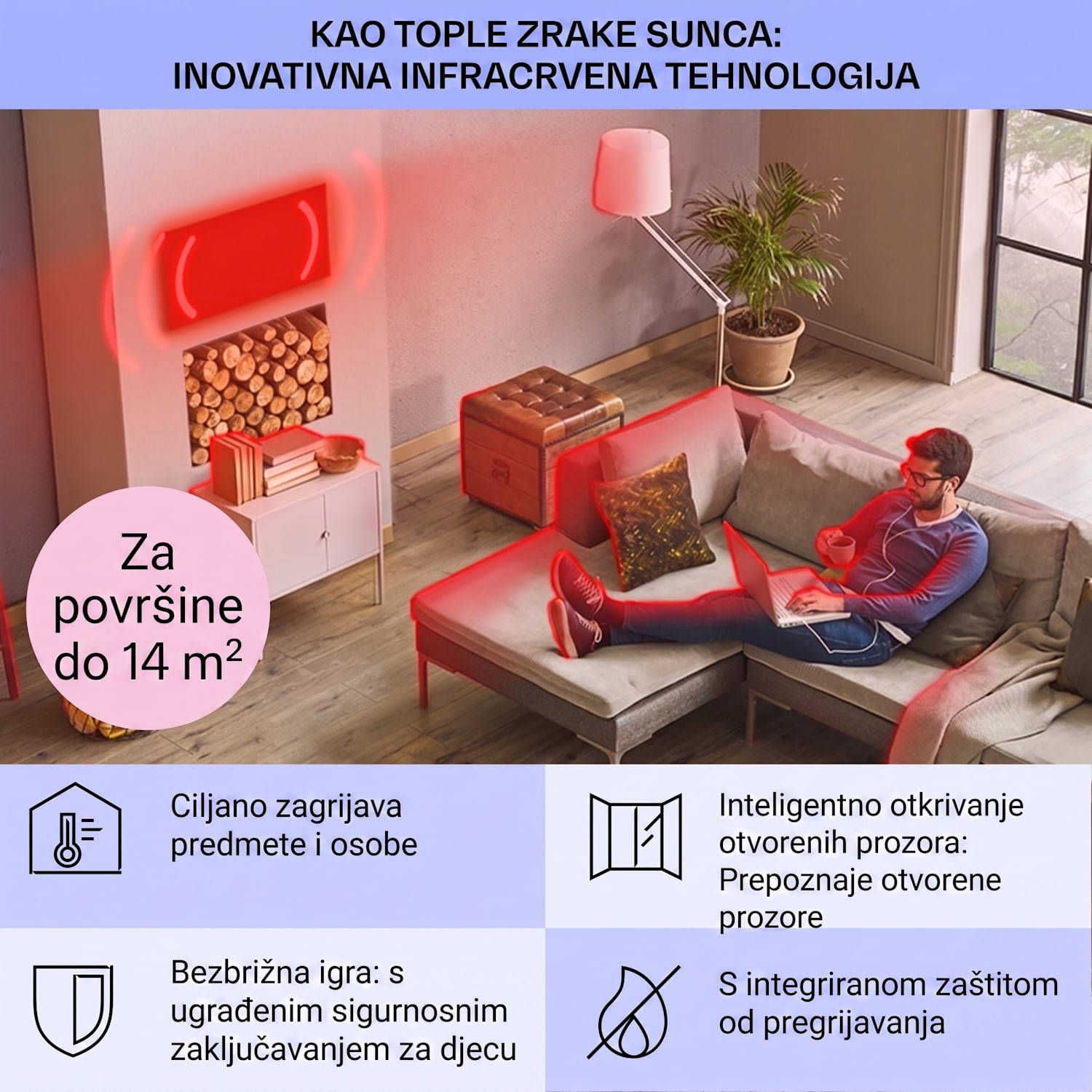 Taal Smart, hibridna infracrvena grijalica, 105x56cm, 750W, tjedni timer, IP24 Antracit
