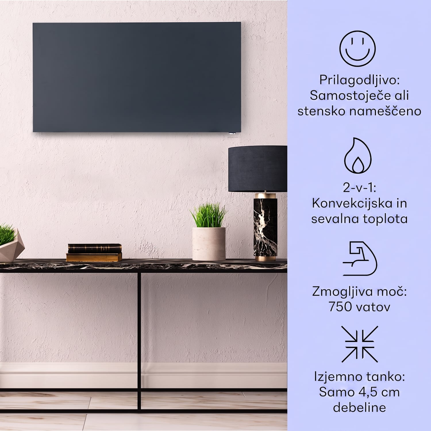 Taal Smart, hibridni infrardeči grelnik, 105x56cm, 750W, tedenski časovnik, IP24 Antracit