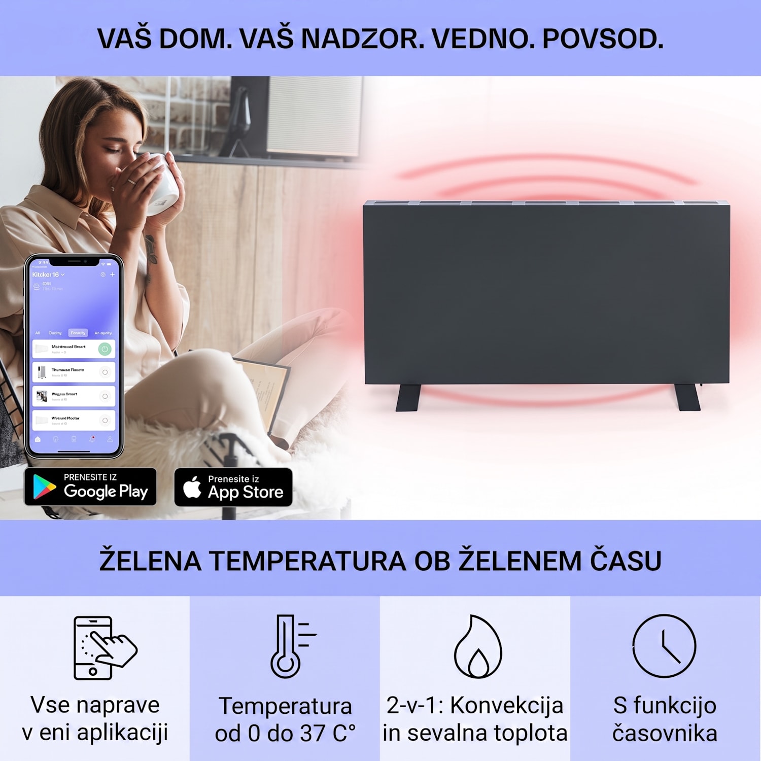 Taal Smart, hibridni infrardeči grelnik, 105x56cm, 750W, tedenski časovnik, IP24 Antracit