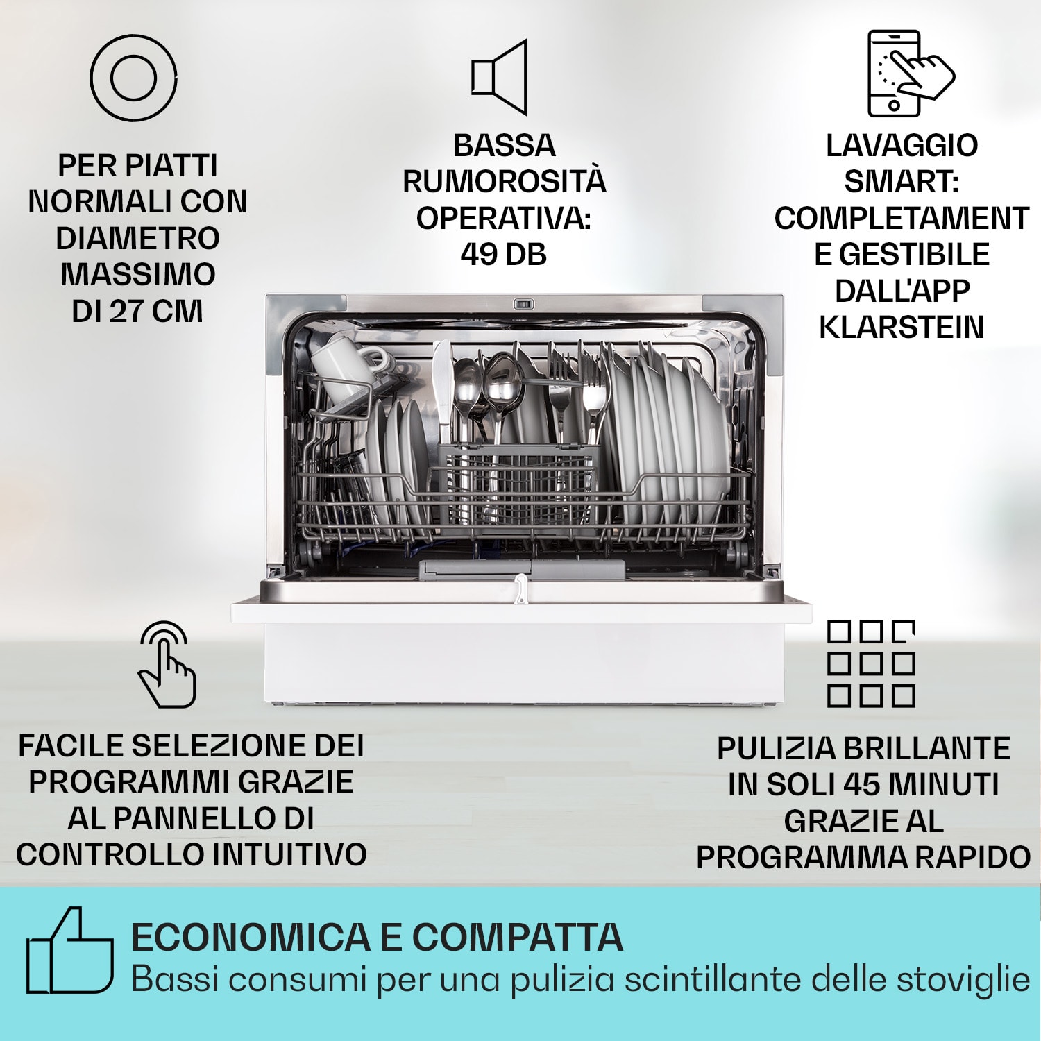 Amazonia 6 Smart - Lavastoviglie, controllo tramite app, indipendente, 1380W 