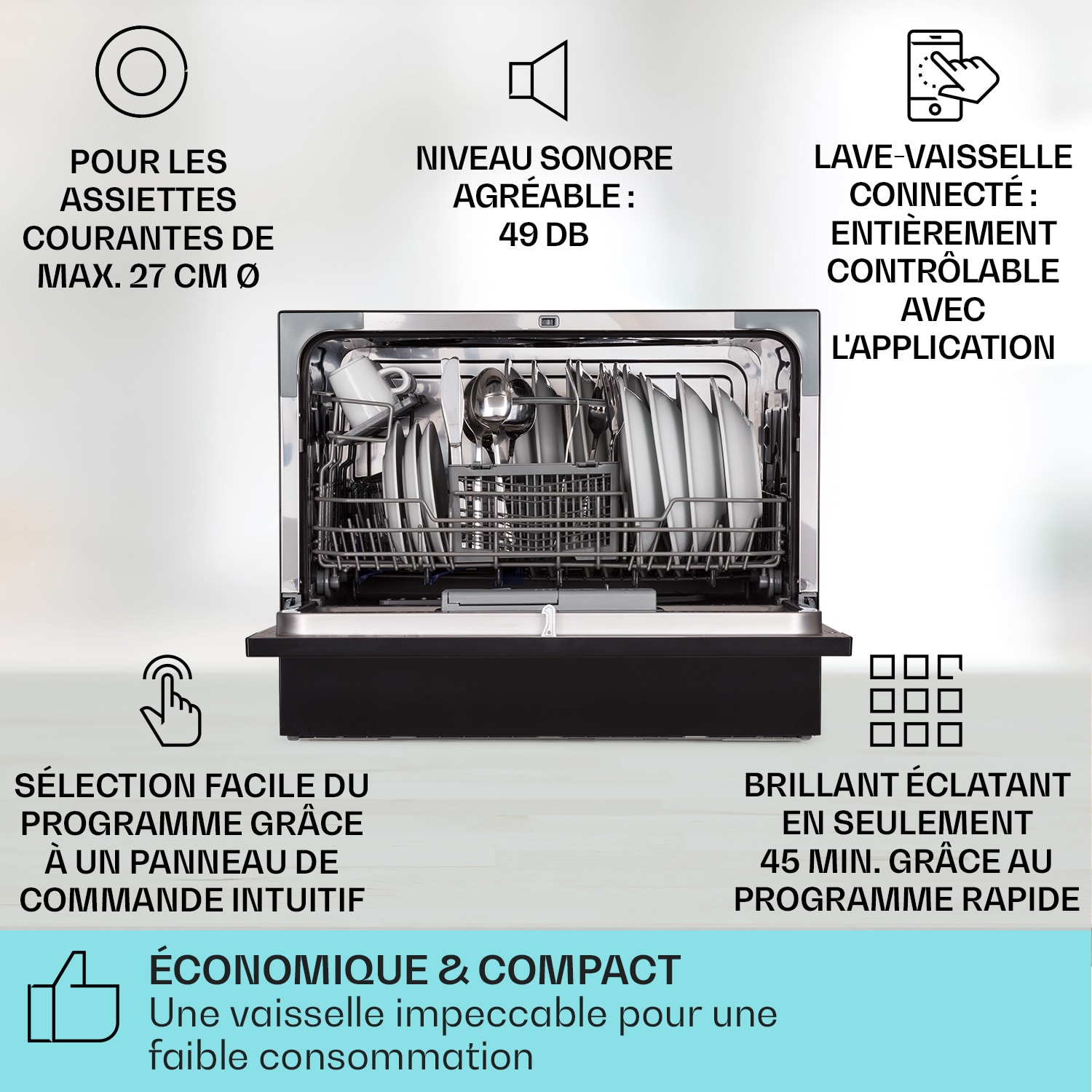 Amazonia 6 Lave-vaisselle intelligent avec contrôle par application, autonome, 1380W 