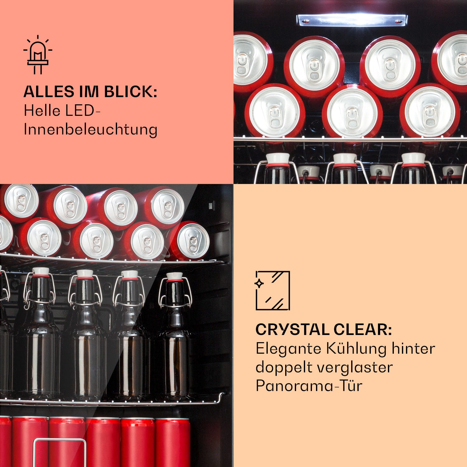 Beersafe XL Réfrigérateur 60 litres 2 clayettes double isolation porte vitrée panoramique inox 60 L | Cuivre Métallisé