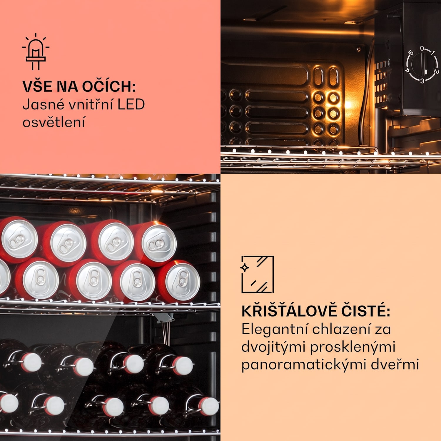 Beersafe XXL, lednice, 80 l, 3 police, panoramatická skleněná dvířka 80 L | Černá | Měděná