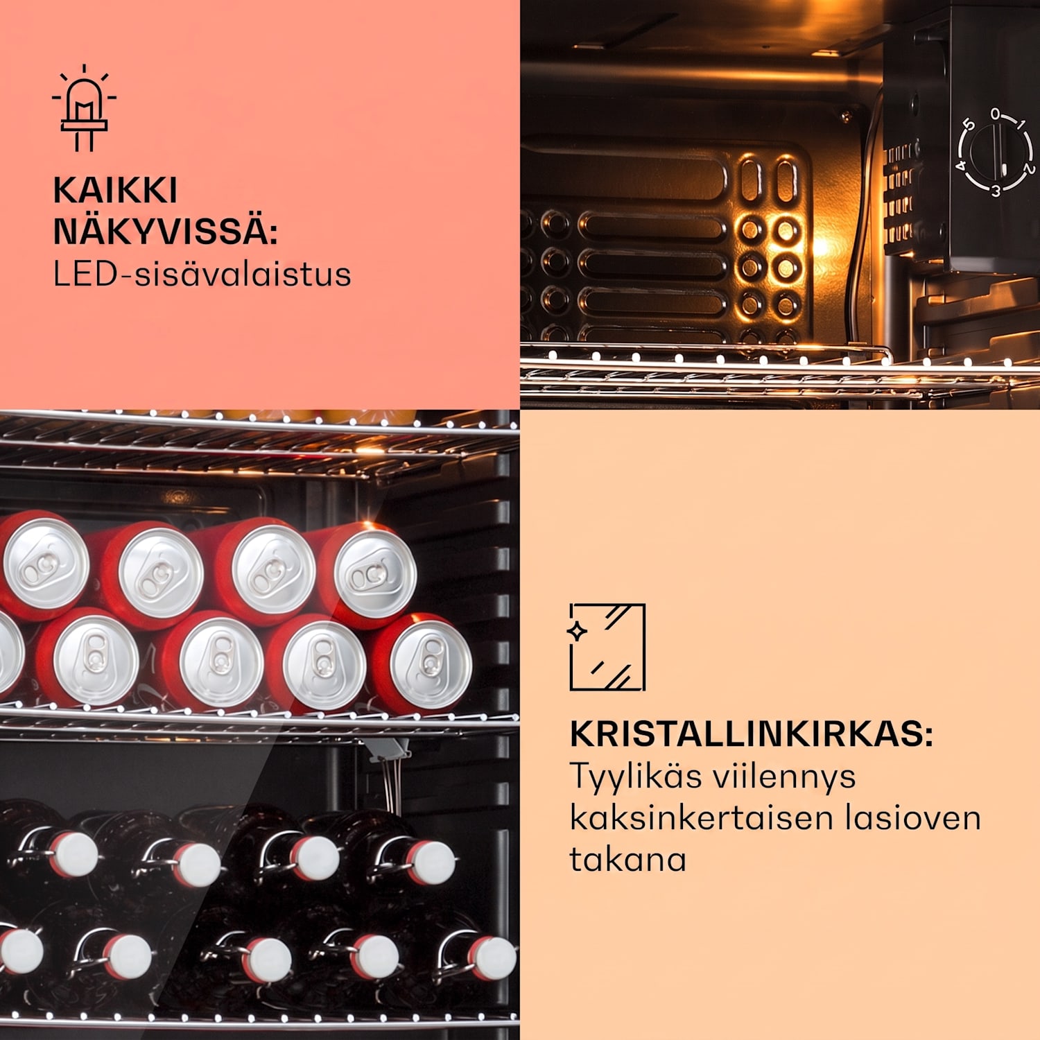 Beersafe XXL -jääkaappi 80 litraa 3 hyllyä panoraamalasiovi 80 L | Musta | Kupari