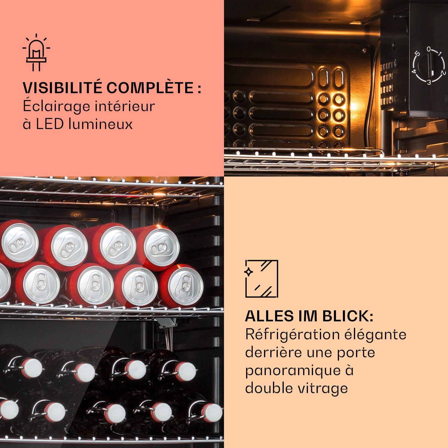 Beersafe XXL koelkast 80 liter 3 schappen glazen panoramadeur 80 ltr | Koper Metallic