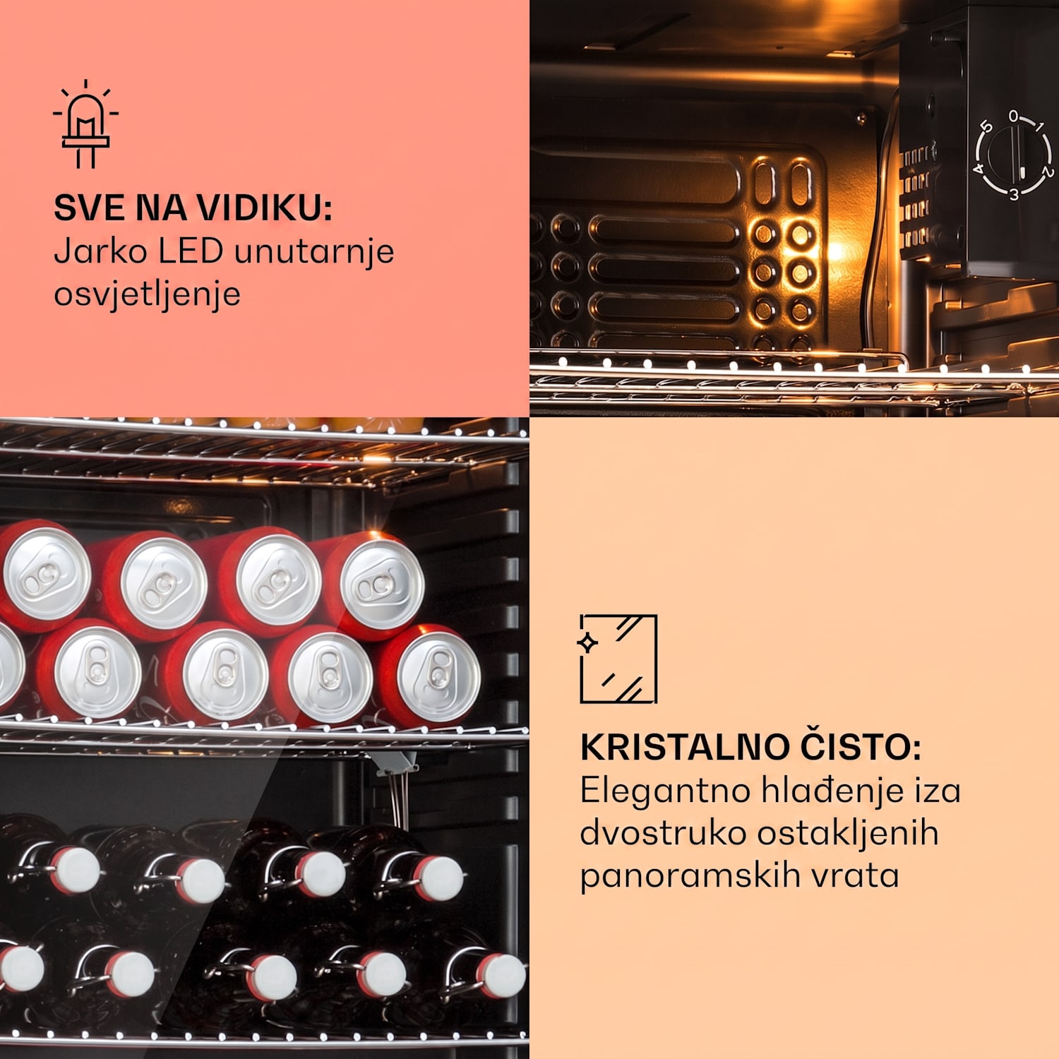 Beersafe XXL, hladnjak, 80 litara, 3 police, panoramska staklena vrata 80 L | Crna | Bakar