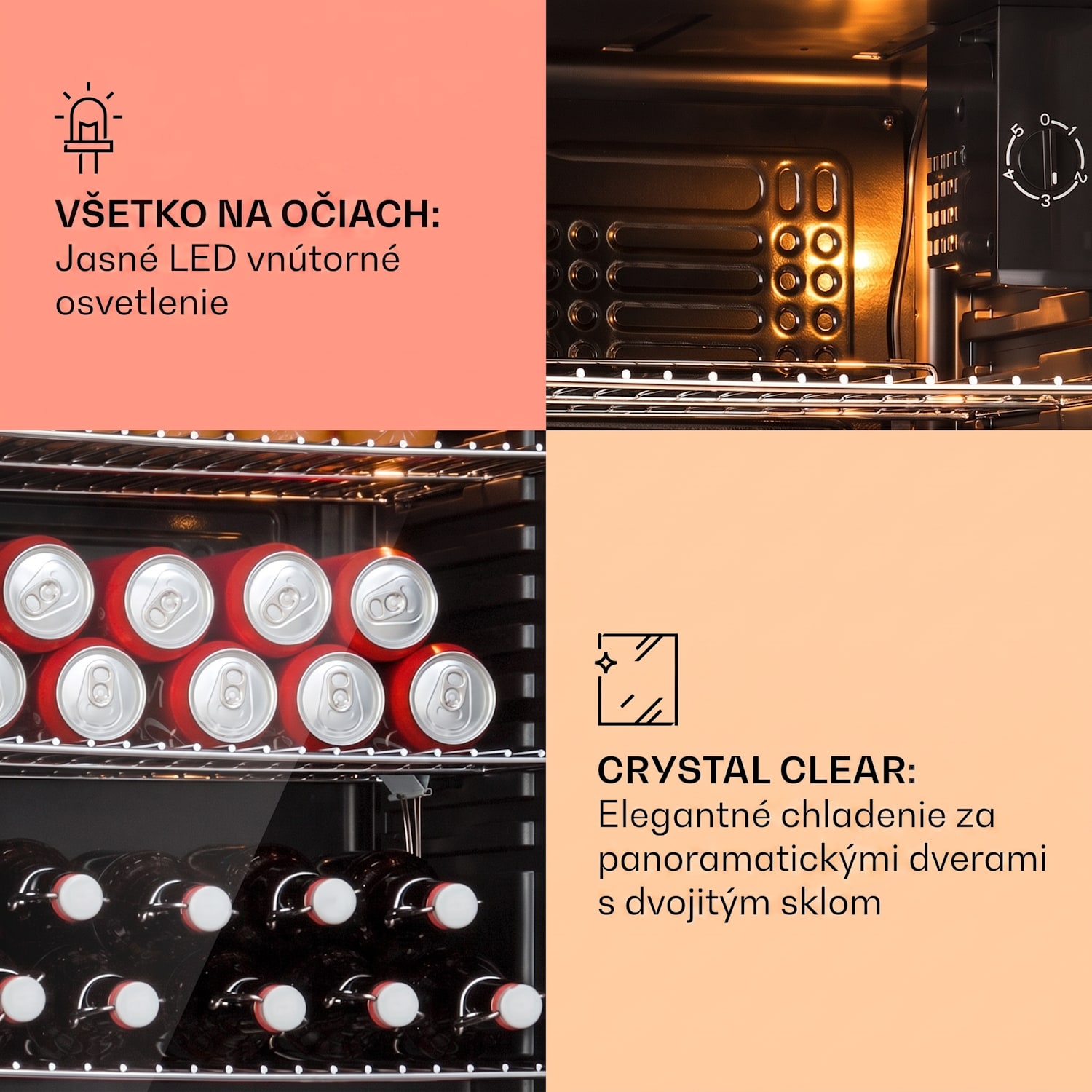 Beersafe XXL, chladnička, 80 l, 3 police, energet. trieda E, panoramatické sklenené dvierka 80 L | Čierna | Medená