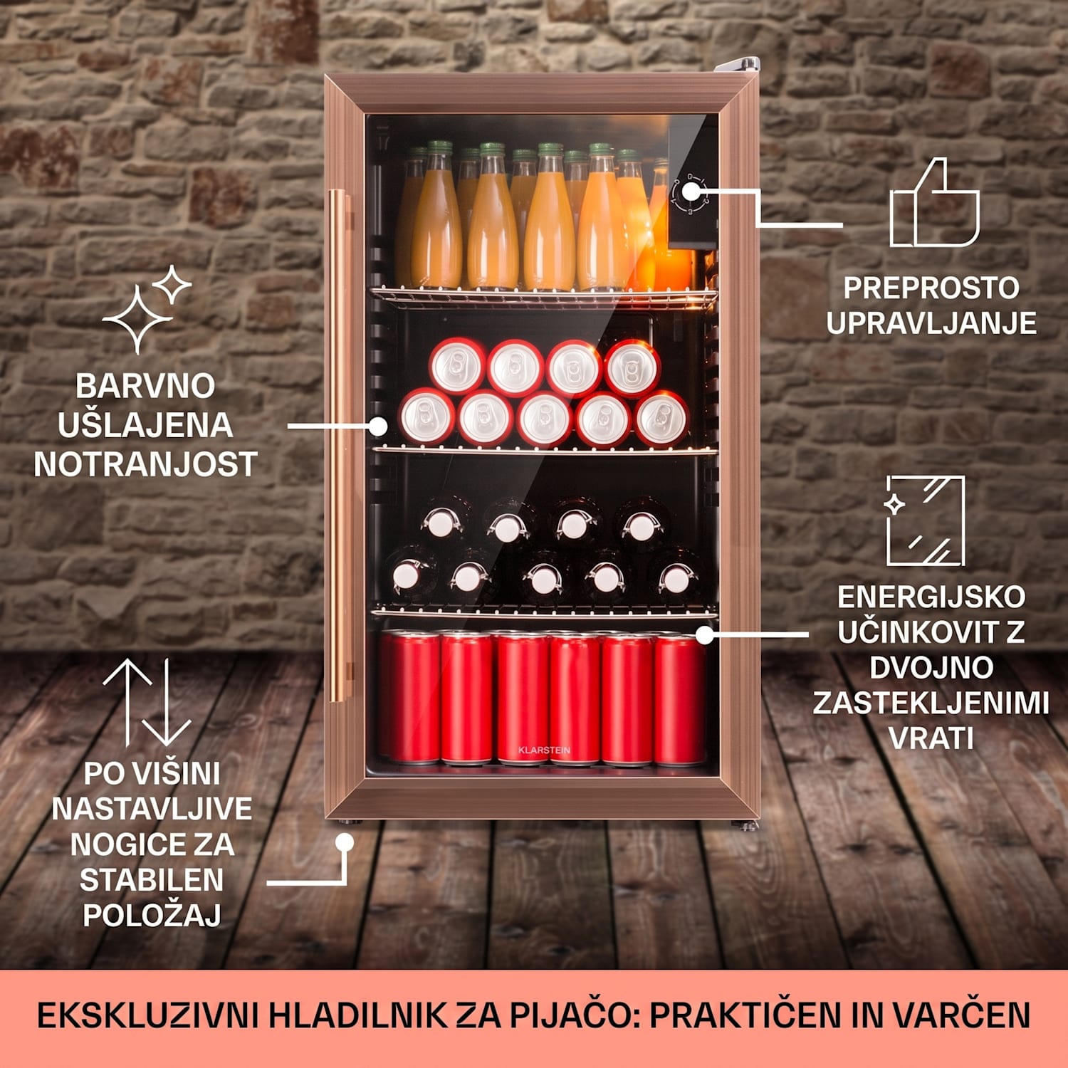 Beersafe XXL, hladilnik, 80 litrov, 3 police, panoramska steklena vrata 80 L | Črna | Baker