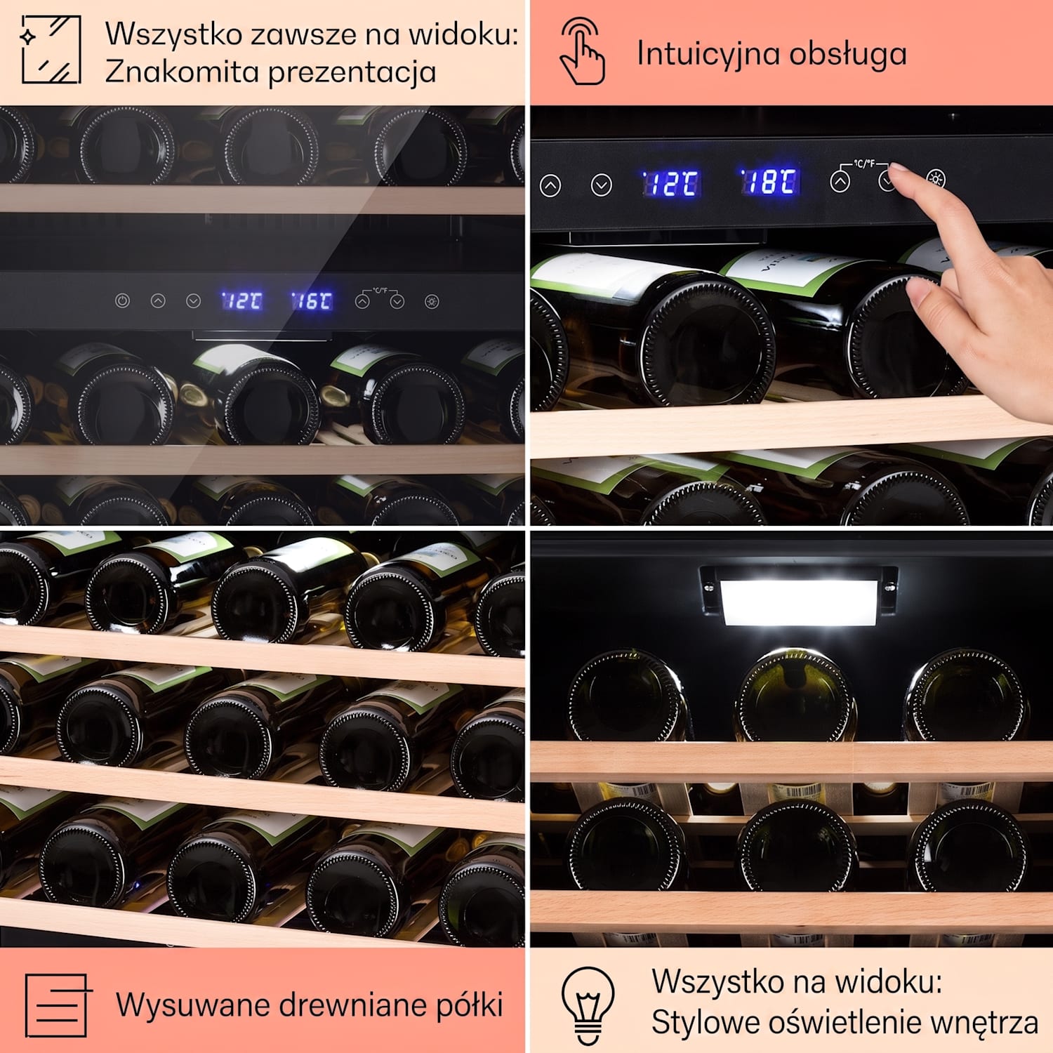 Vinovilla 50 Duo dwustrefowa chłodziarka do wina 53 l 17 butelek szklane drzwi w 3 kolorach 51 butelek | 2 strefy chłodzenia | Czarny