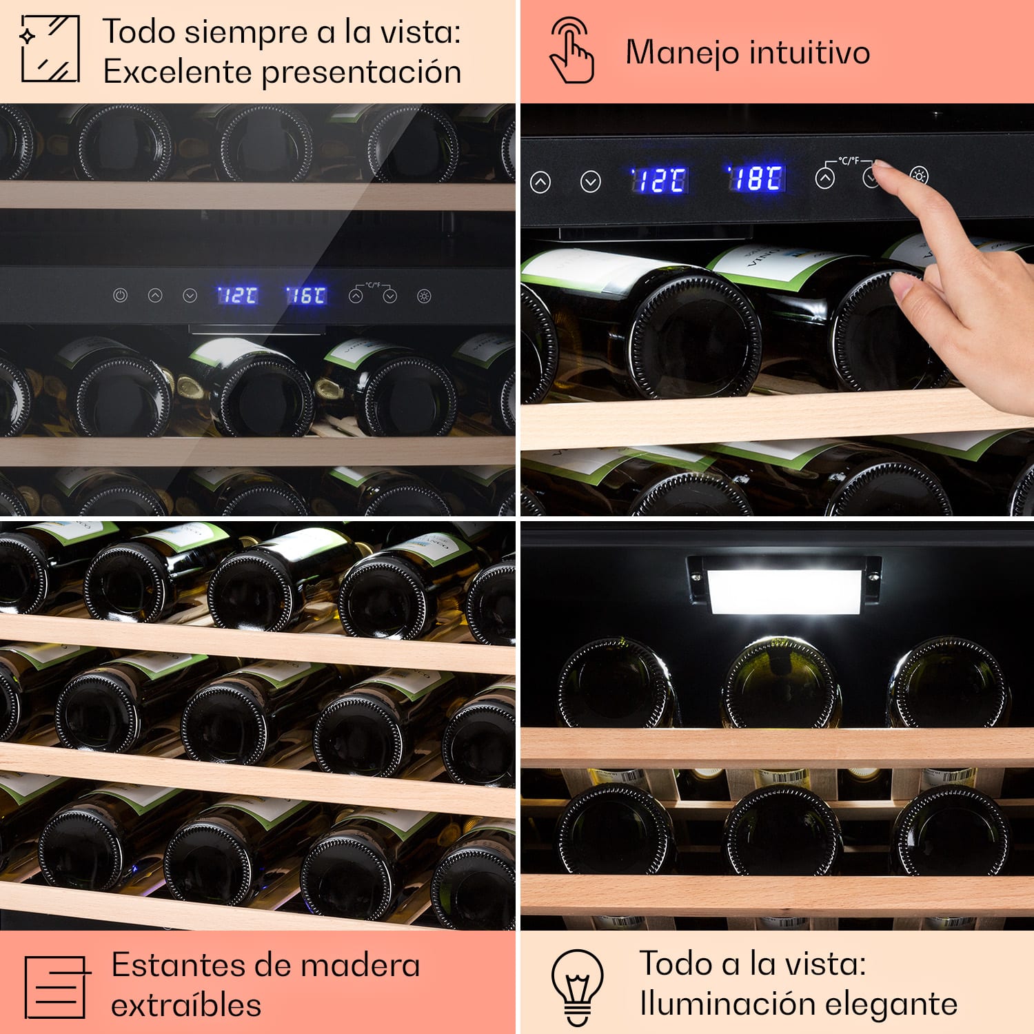 Vinovilla 50 Duo enfriador de vino de dos zonas 53l 17 bot. puerta de vidrio de 3 colores 