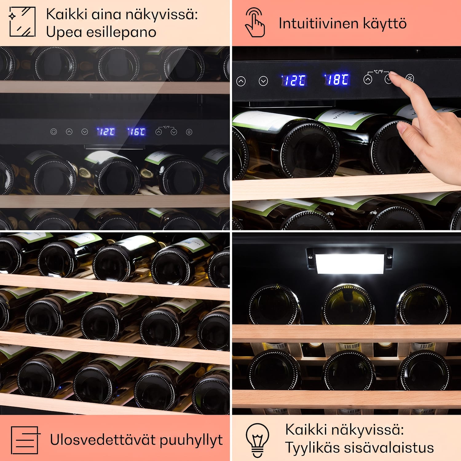 Vinovilla 50 Duo kahden vyöhykkeen viinikaappi 153 l 51 pulloa 3-värinen lasiovi 51 pulloa | 2 jäähdytysalue | Ruostumaton Teräs