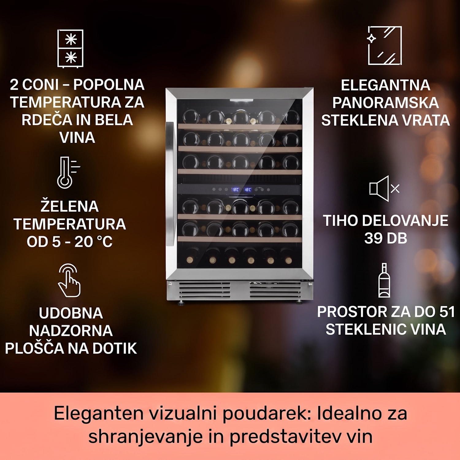 Vinovilla 50 Duo, 2-conski hladilnik za vino, 53 l, 17 st., 3-barvna steklena vrata 51 steklenic | 2 | Nerjaveče jeklo