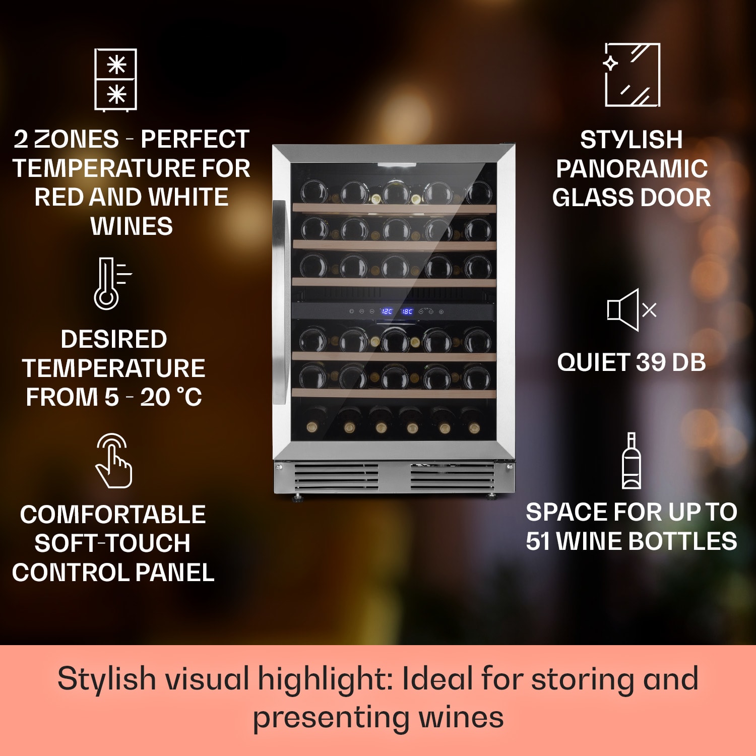 Vinovilla 50 Duo, 2-conski hladilnik za vino, 53 l, 17 st., 3-barvna steklena vrata 51 steklenic | 2 | Nerjaveče jeklo